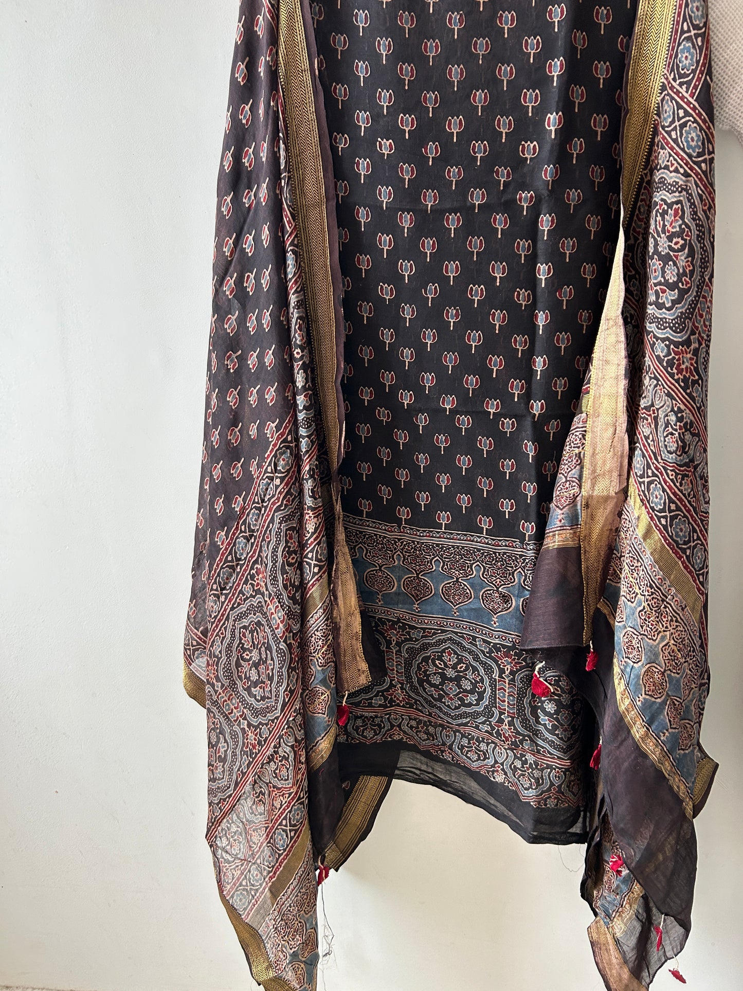 Ajrakh Maheshwari Silk Cotton dress Material