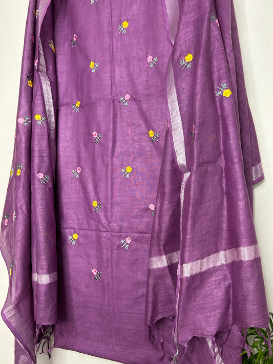Pure Linen Embroidered Dress Material