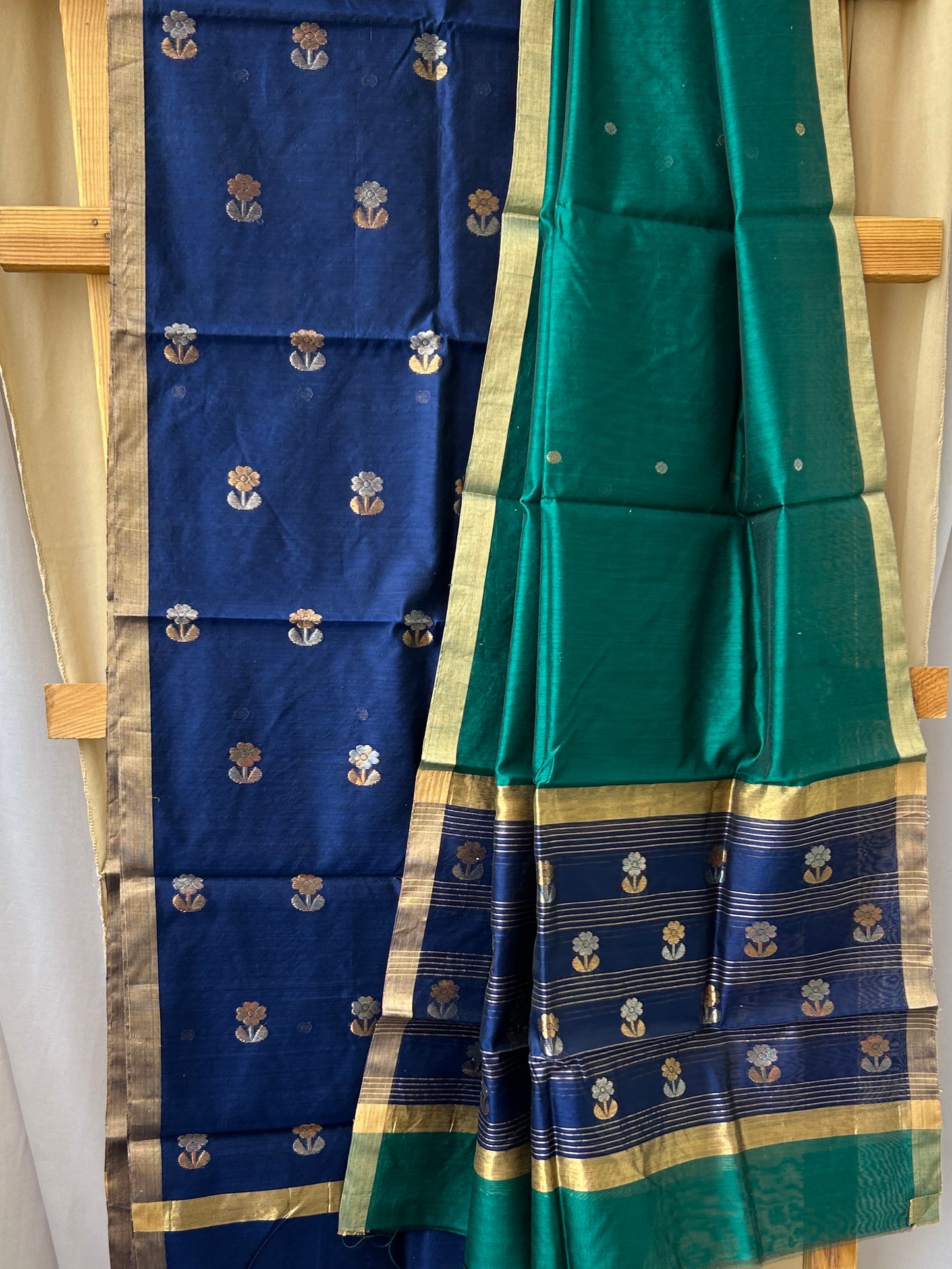 Pure Handloom Chanderi Silk Top Dupatta Set with weaving Gold Silver Bootis