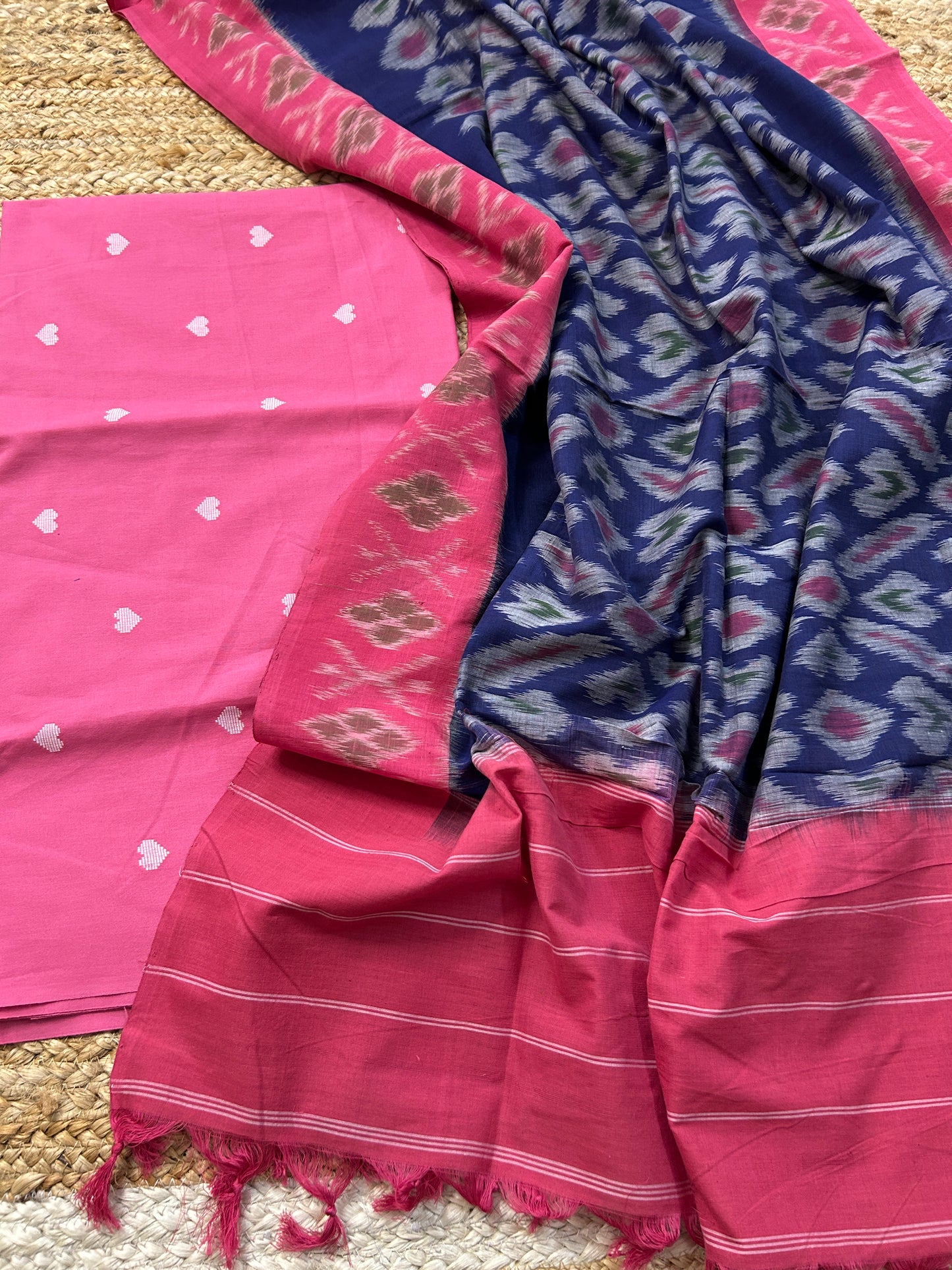 Handloom Cotton weaving booti Top with Ikat Cotton Dupatta