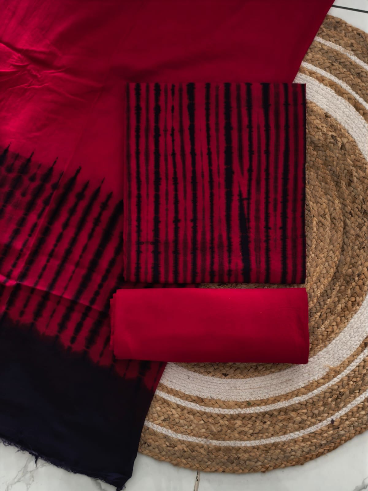 Tie and dye Cotton Dress Material with Cotton Dupatta