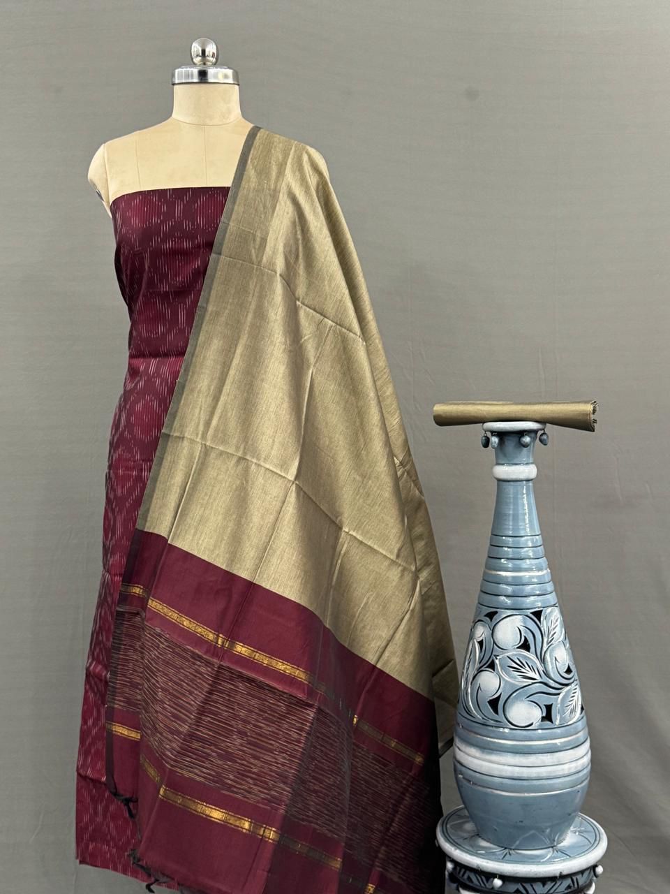 Ikat Cotton Silk Dress Material