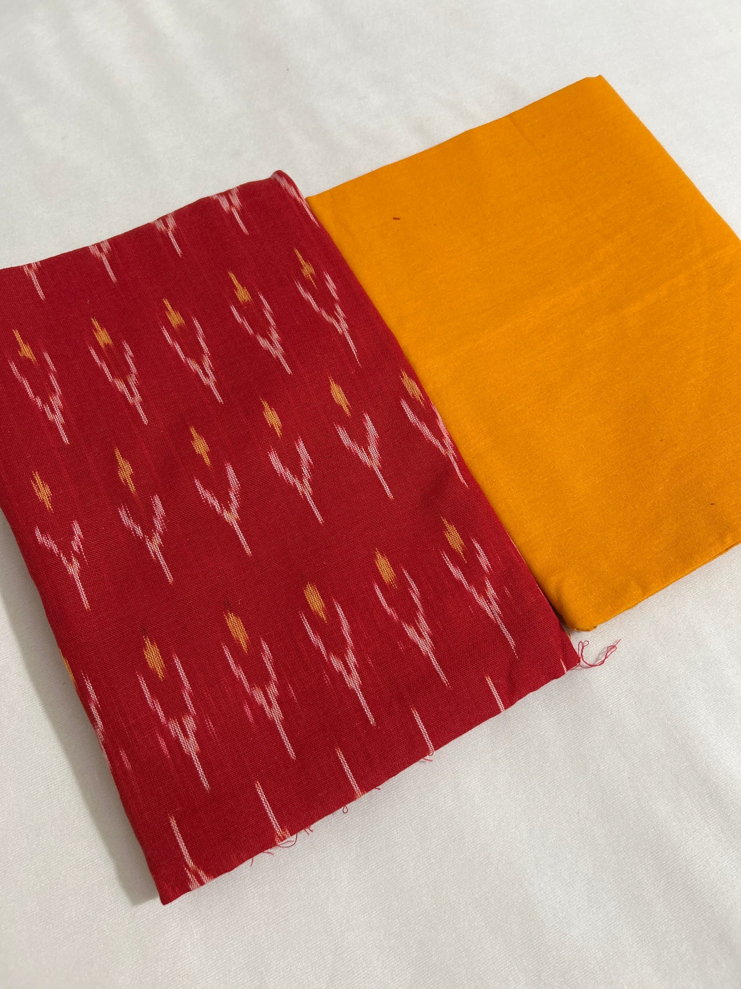 Red yellow Ikat Cotton Top Bottom Set