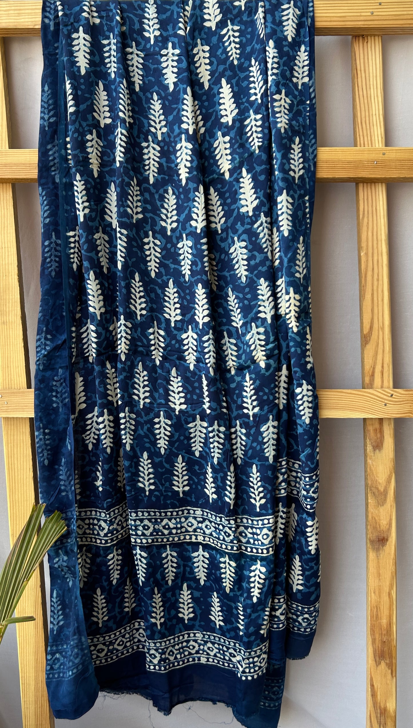 Indigo Hand Block Print Modal Silk Dupatta