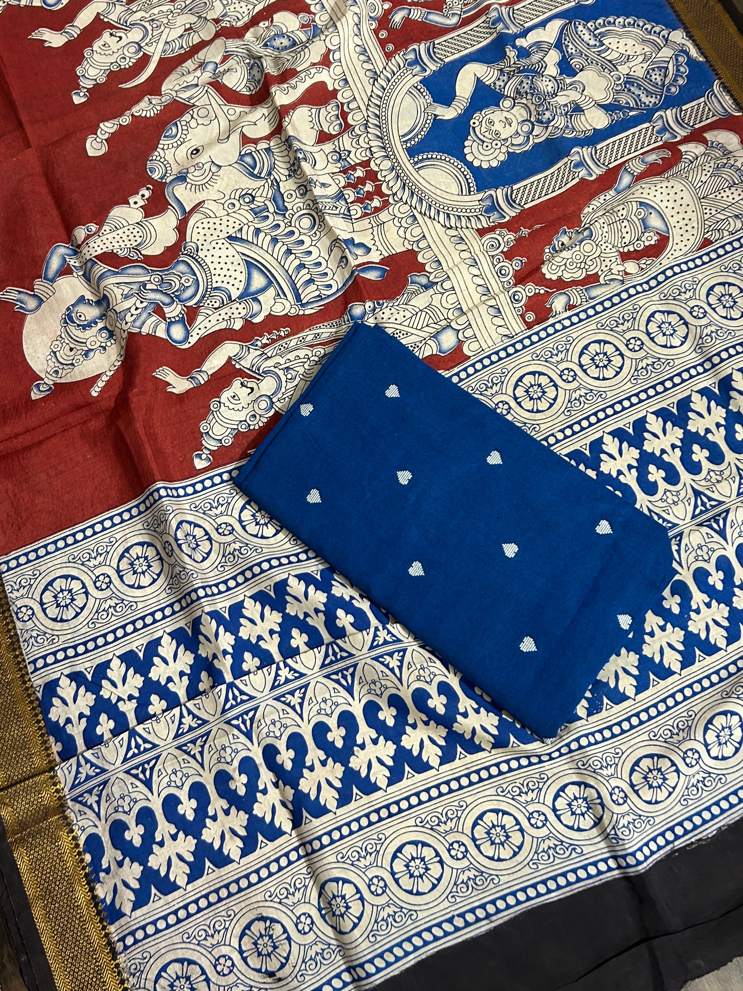 Handloom Cotton Dress Material with Kalamkari Silk Dupatta