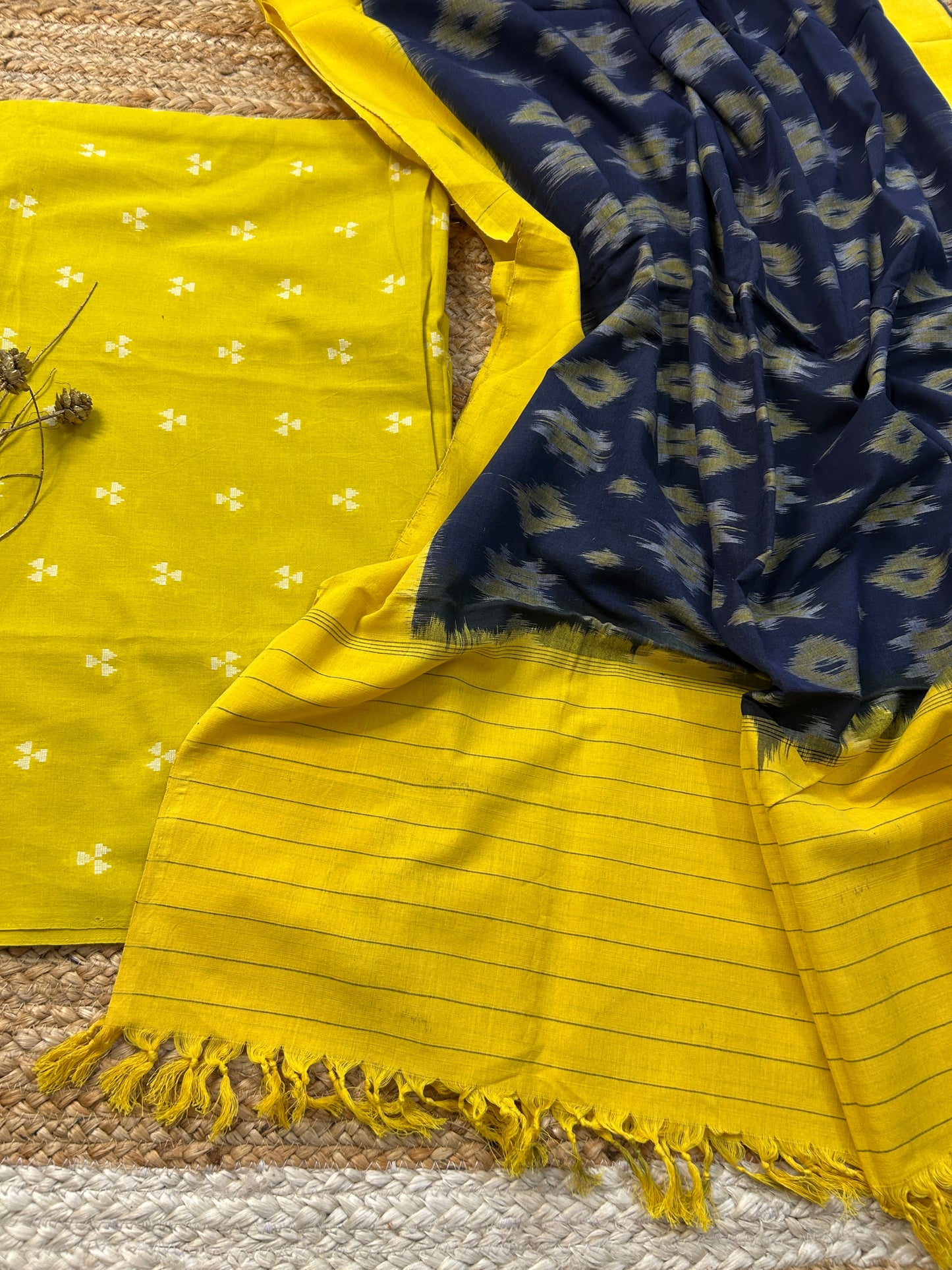 Handloom Cotton weaving booti Top with Ikat Cotton Dupatta