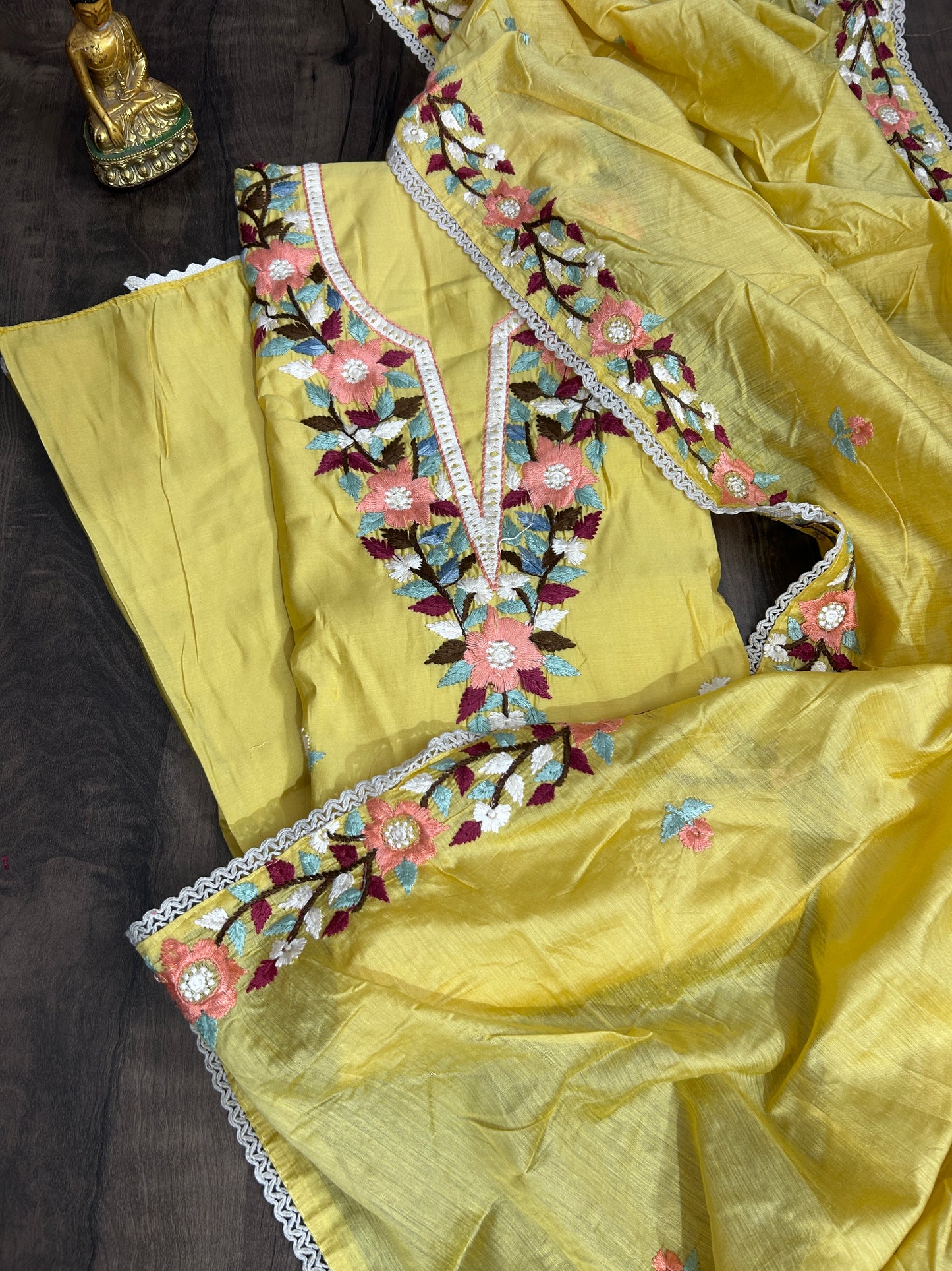 Parsi work Cotton Dress Material with Parsi Work Cotton Dupatta *