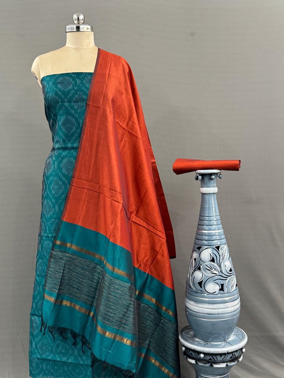 Ikat Cotton Silk Dress Material