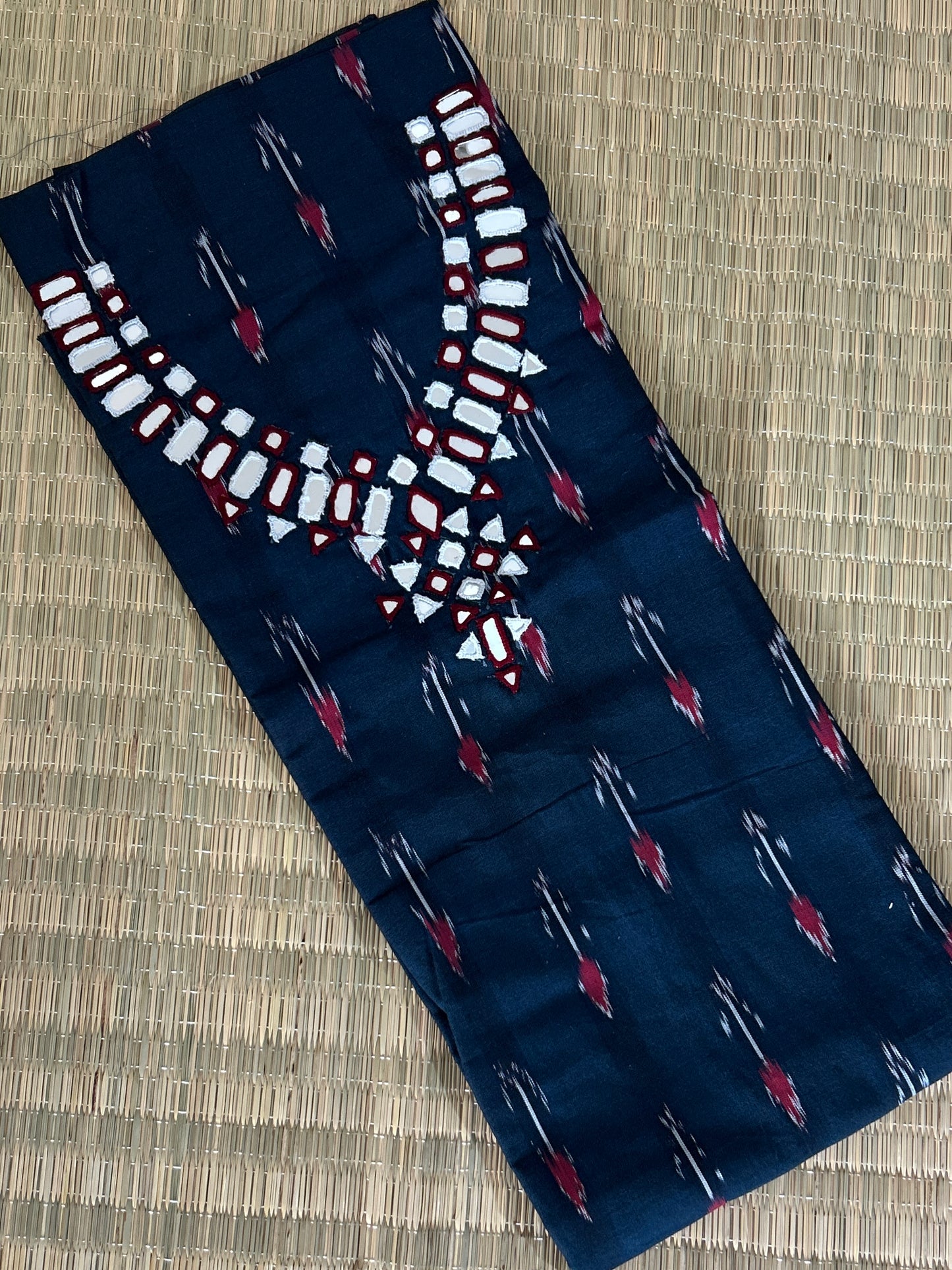 Mirror work Ikat Cotton Unstitched Kurti