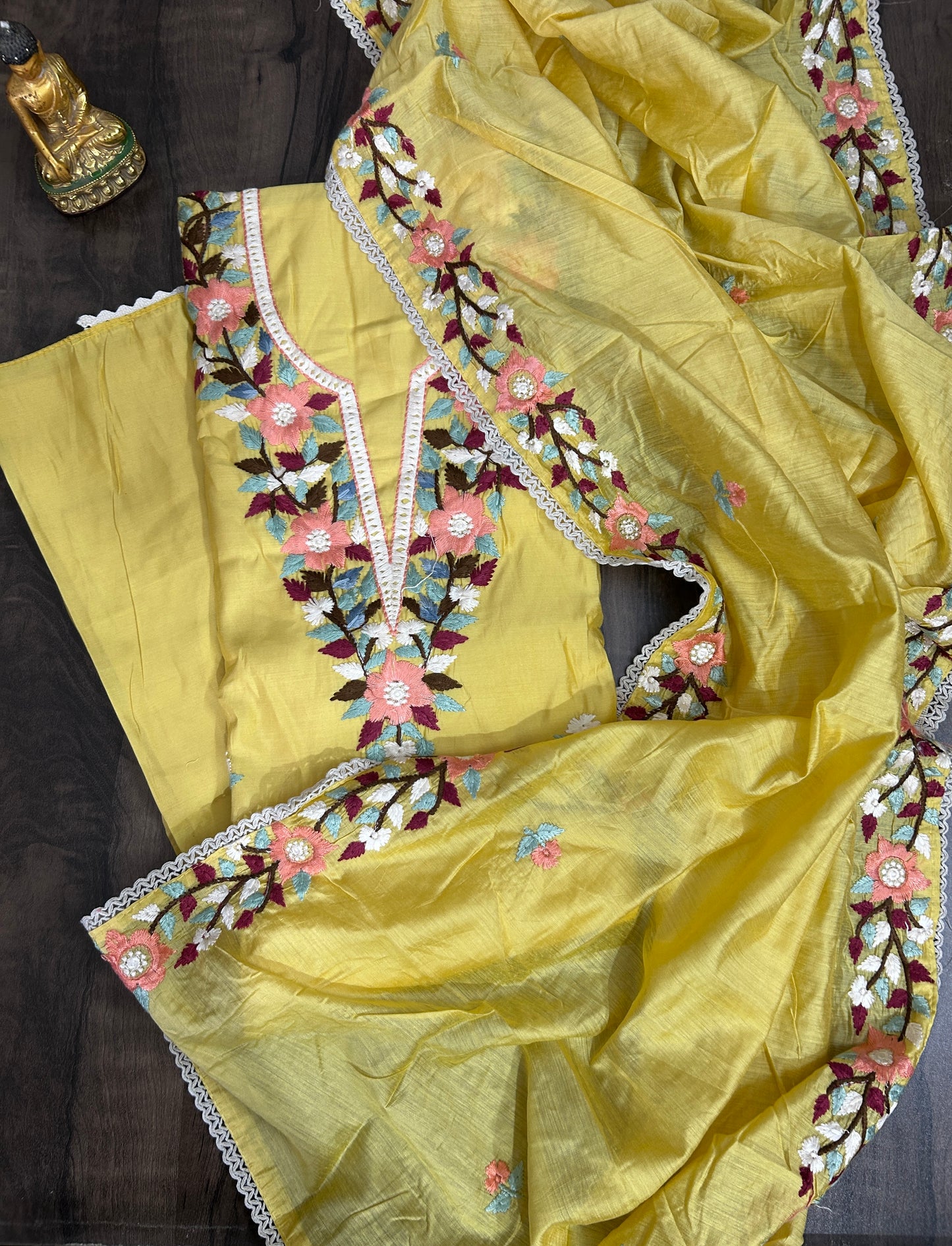 Parsi work Cotton Dress Material with Parsi Work Cotton Dupatta *