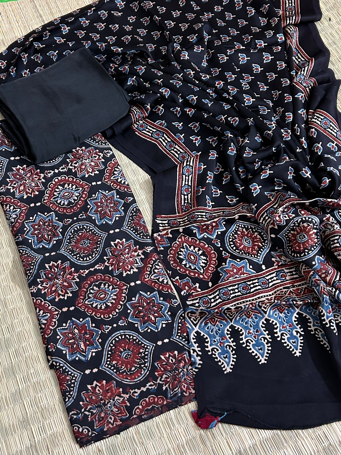 Black Ajrakh Modal Silk Dress Material