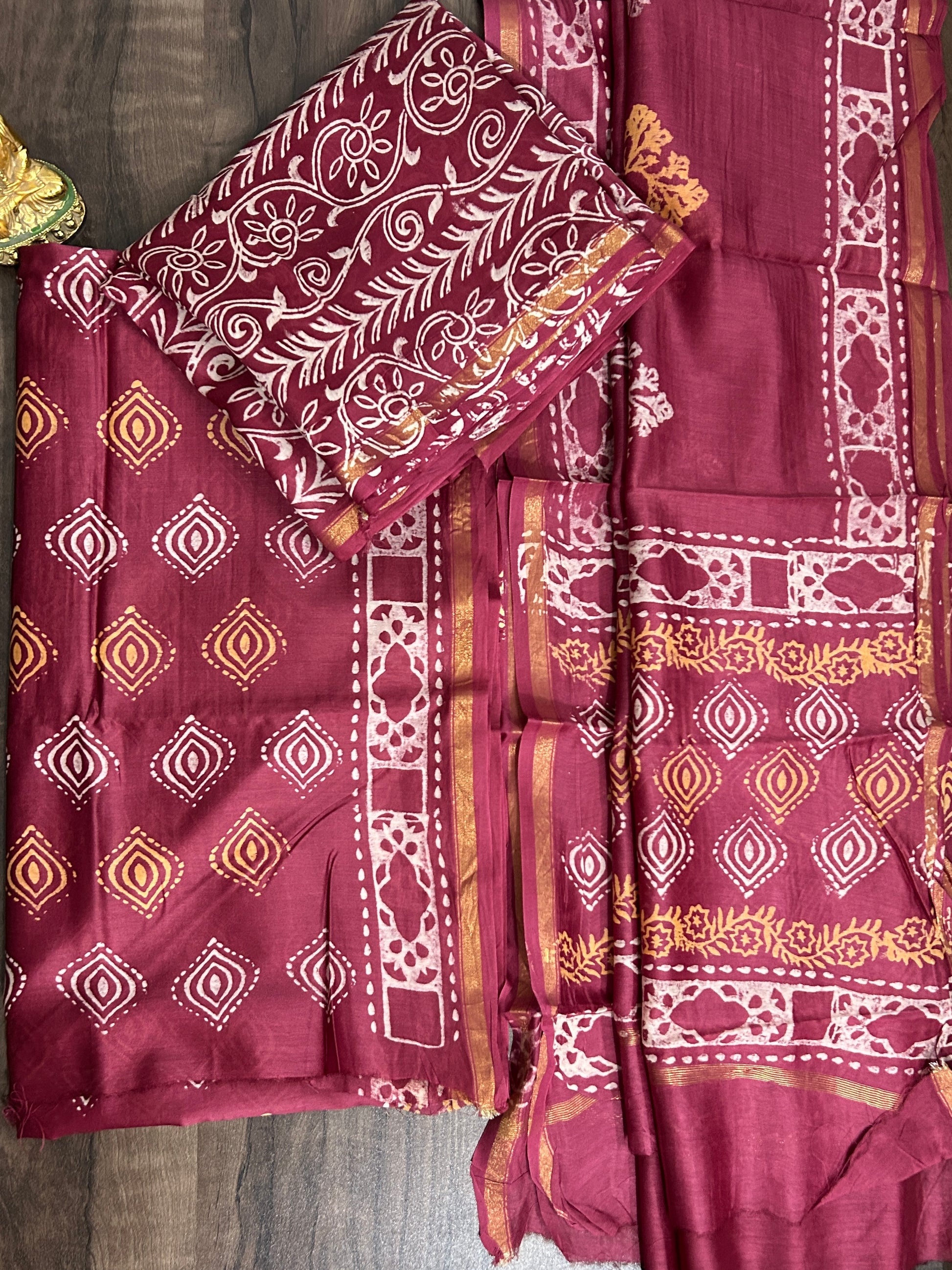 Chanderi Pure Silk Cotton Hand Blockprint Dress Material