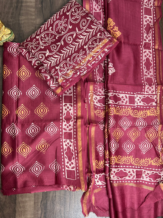 Chanderi Pure Silk Cotton Hand Blockprint Dress Material