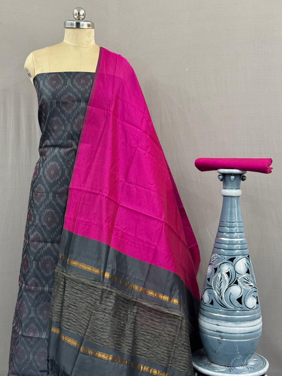 Ikat Cotton Silk Dress Material