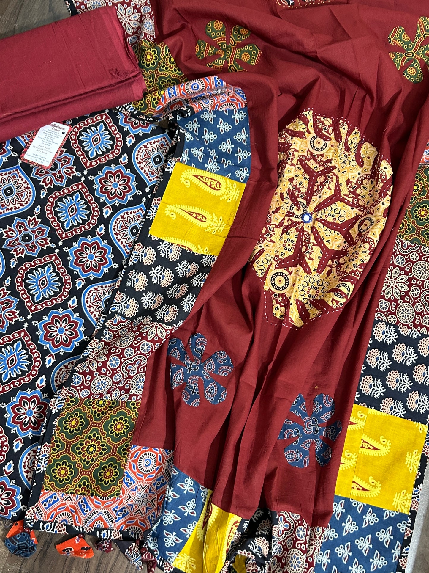 Ajrakh Cotton Dress Material with Mirror work Dupatta