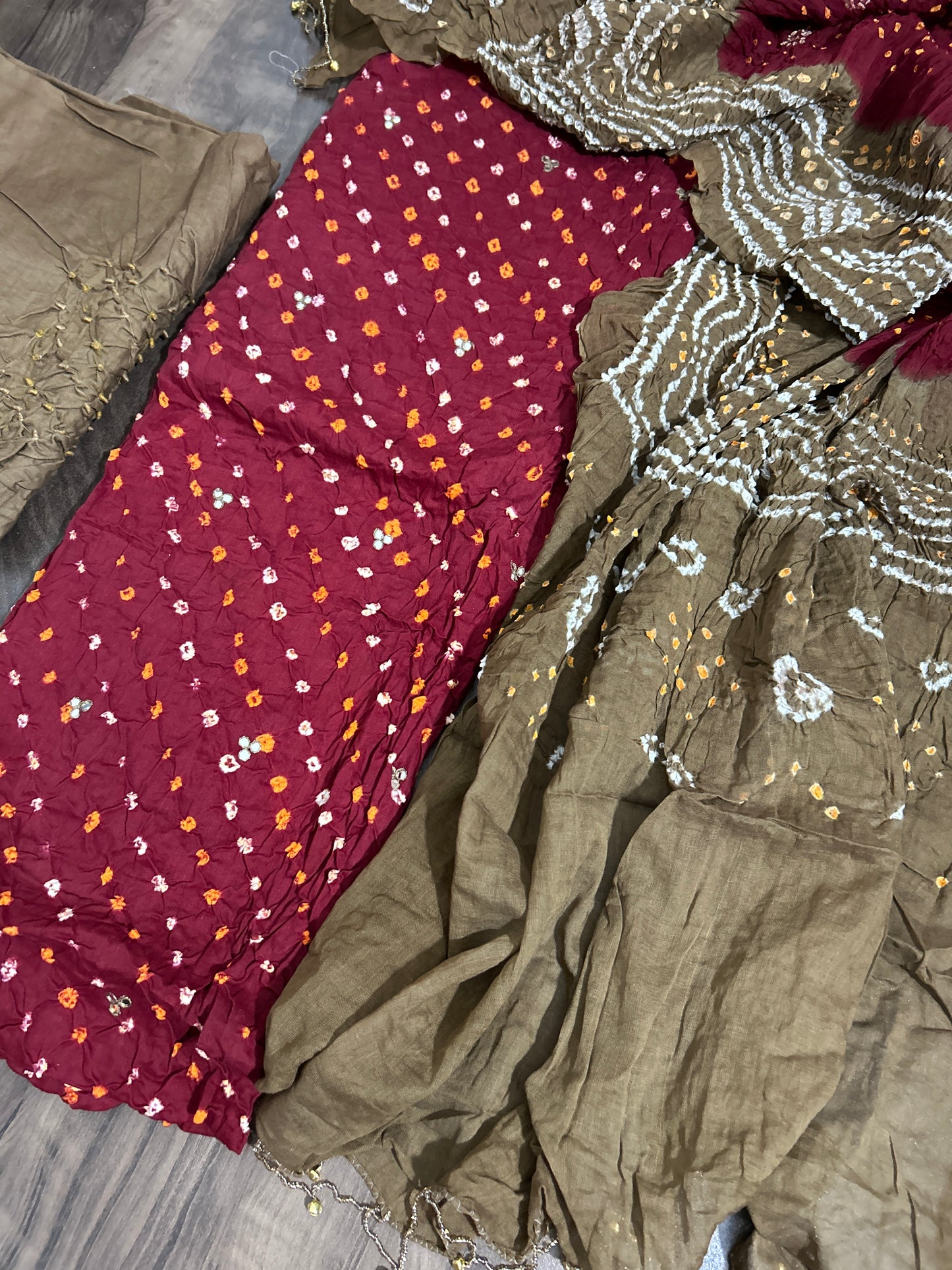 Bandhej mirror work Cotton Dress Material