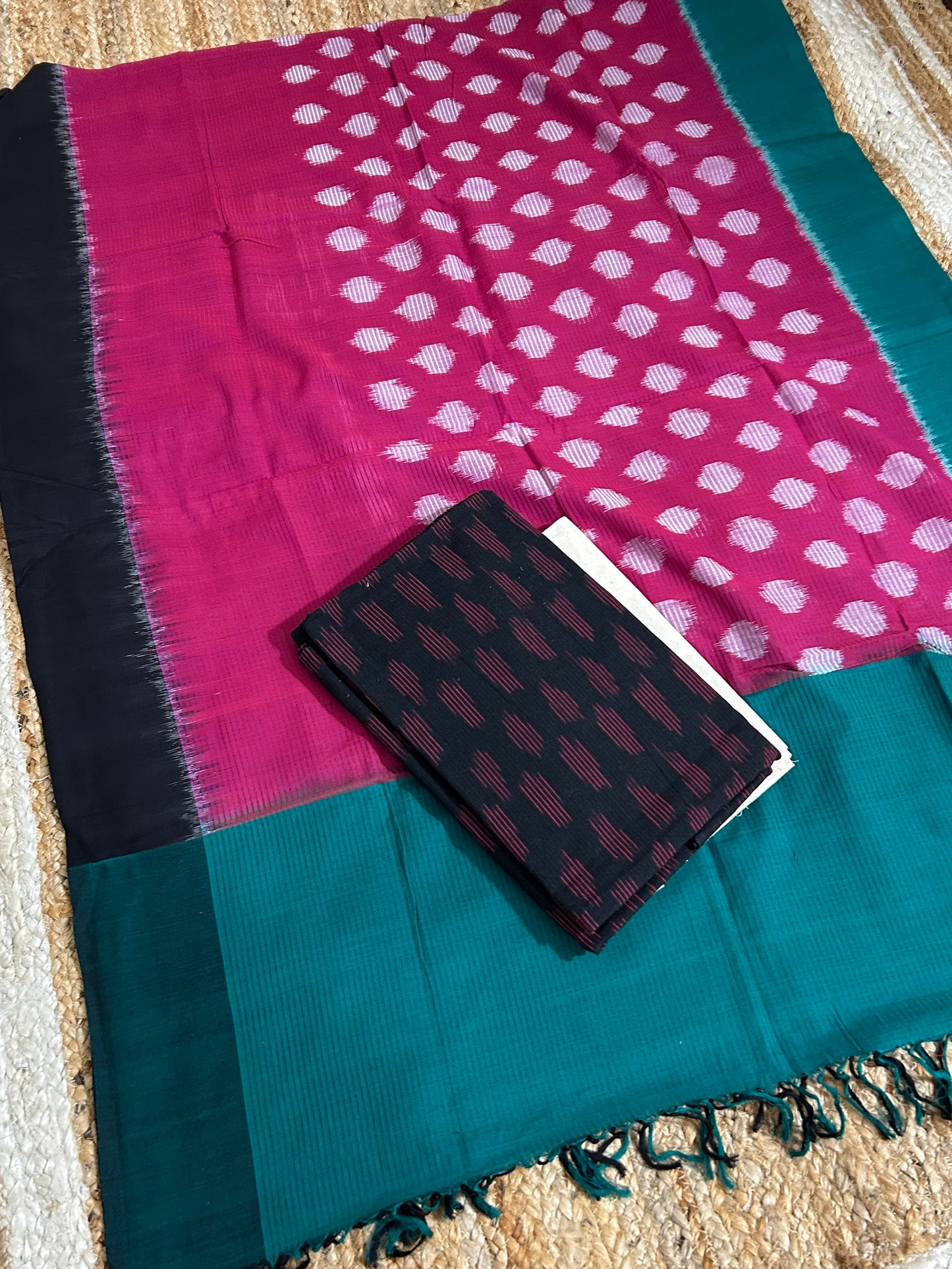 Black Ikat Cotton Dress Material