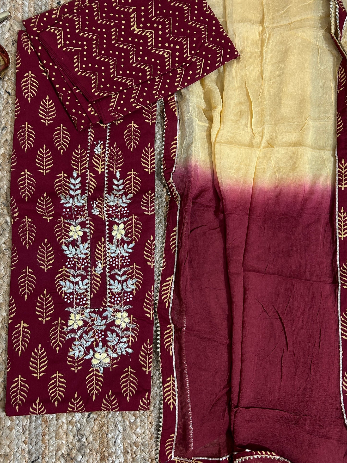 Cotton Dress Material with Chiffon Dupatta