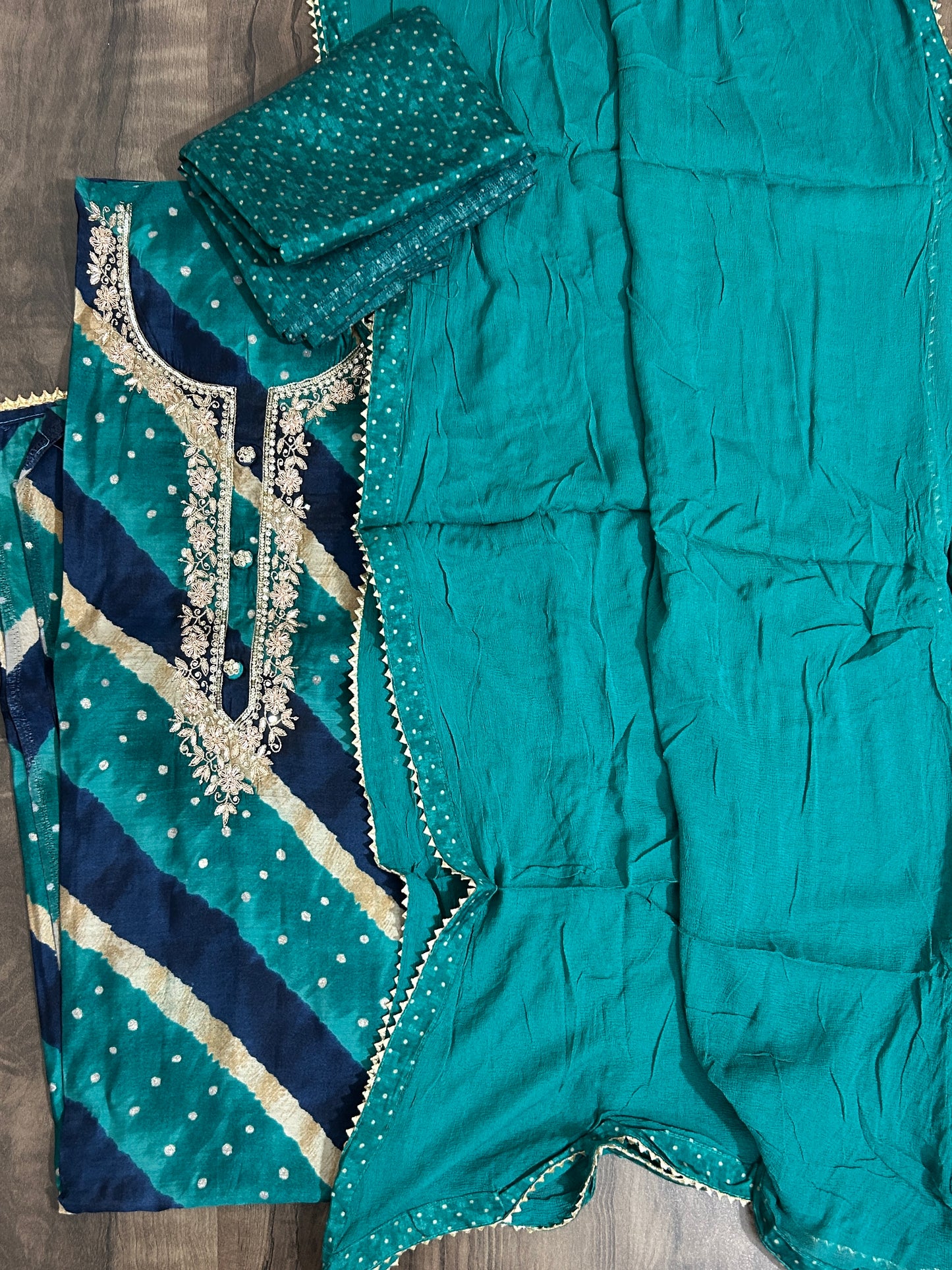 Modal Silk Embroidered Dress Material with Pure Chiffon Dupatta