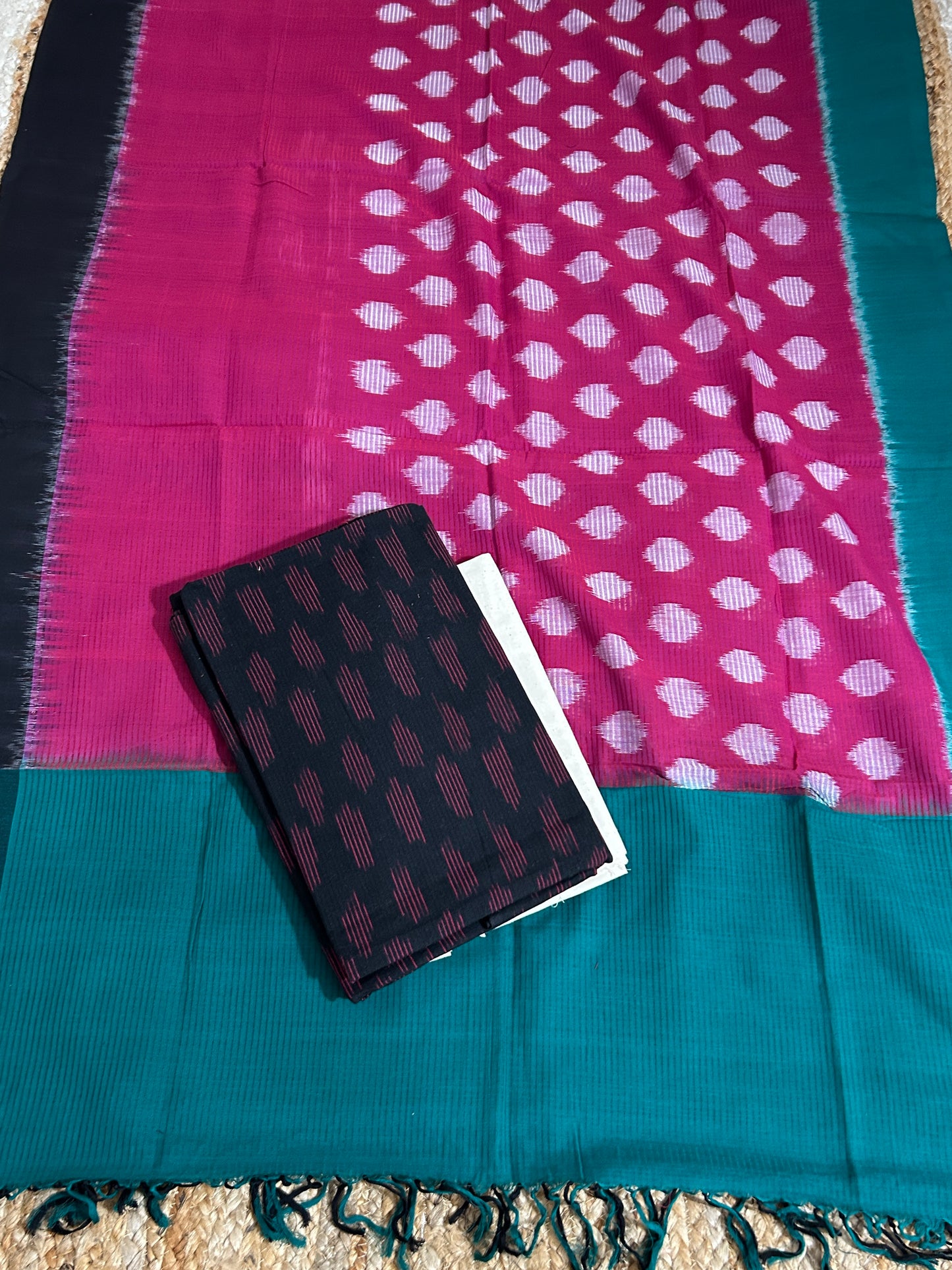 Black Ikat Cotton Dress Material