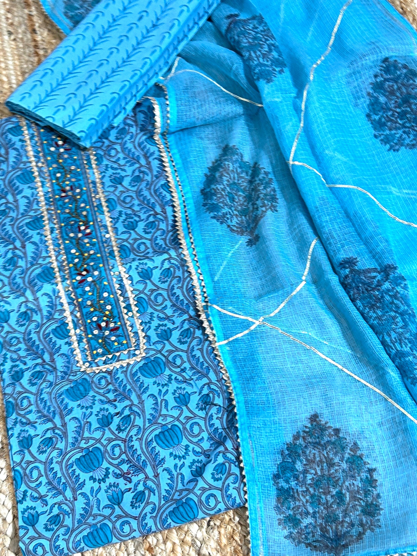 Hand BlockPrint Cotton Dress Material with Kota Doriya Dupatta *