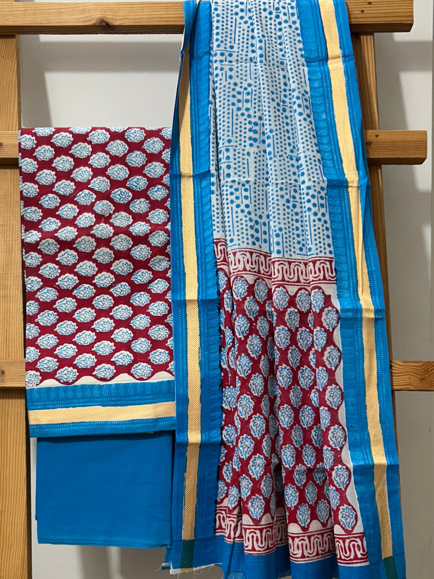 Cotton Hand Block Print Dress Material with Cotton Dupatta *