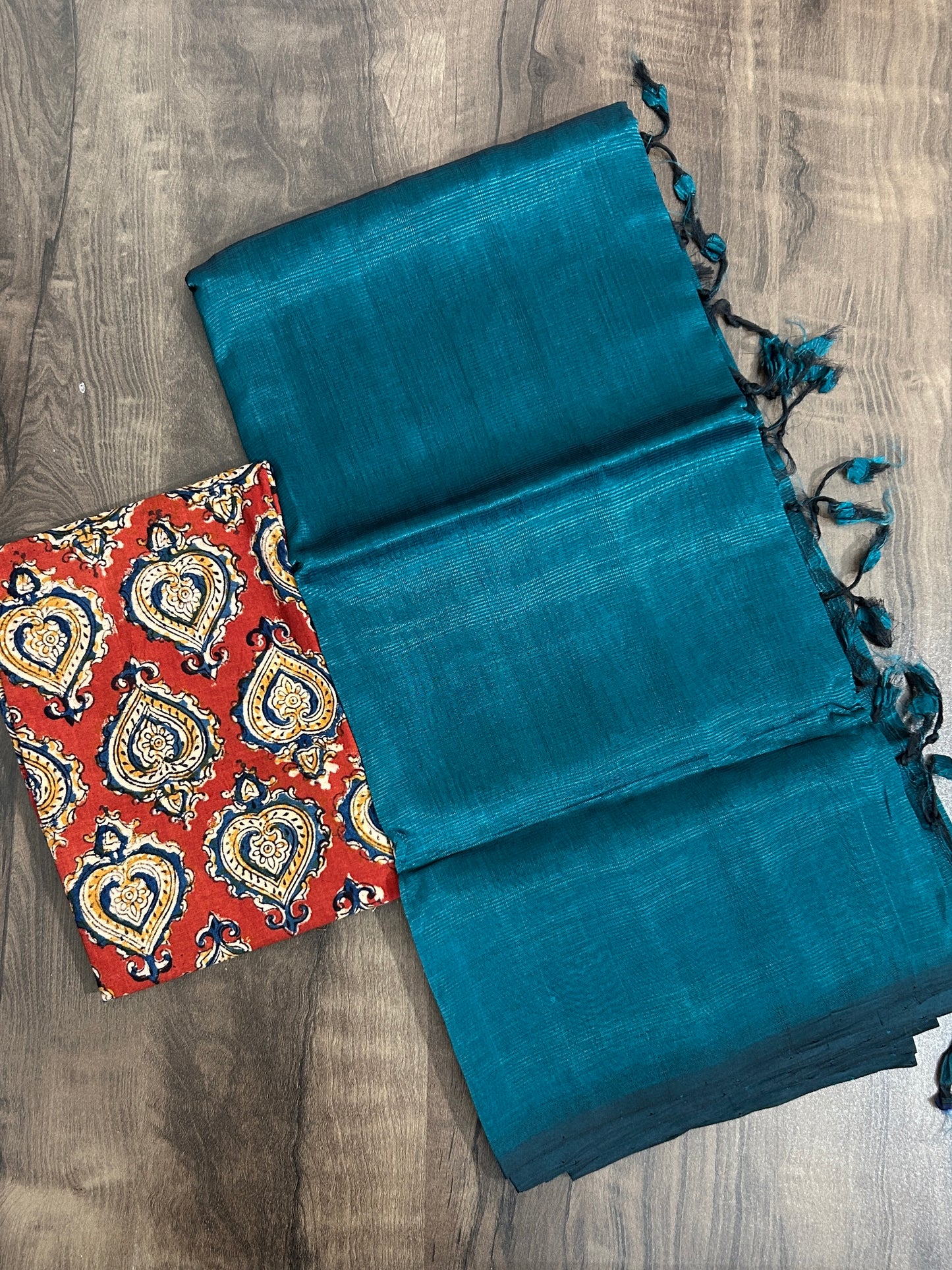 Mangalagiri Silk Cotton Hand Woven Saree with Extra kalamkari Blouse #