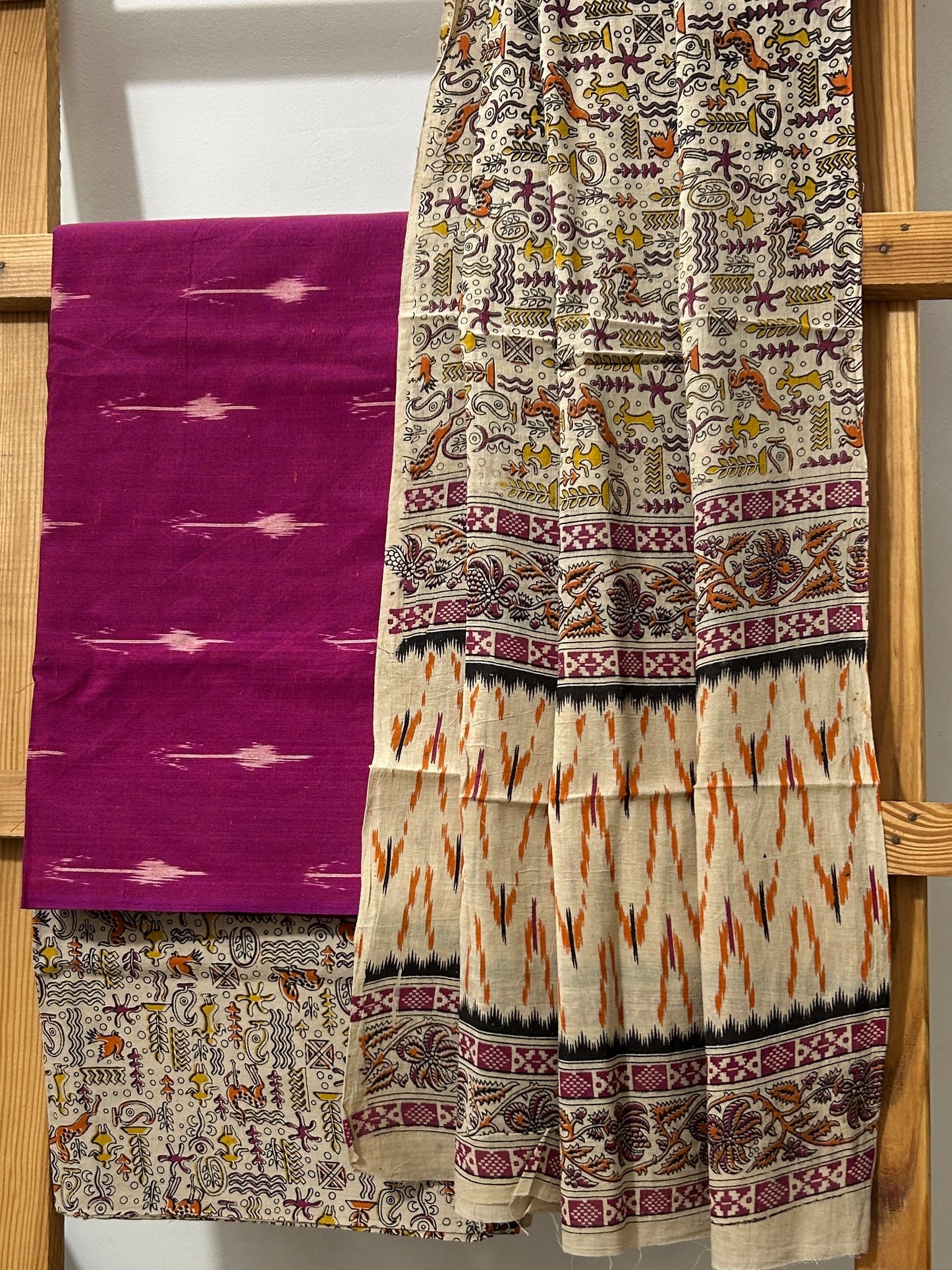 Ikat Kalamkari Cotton Dress Material