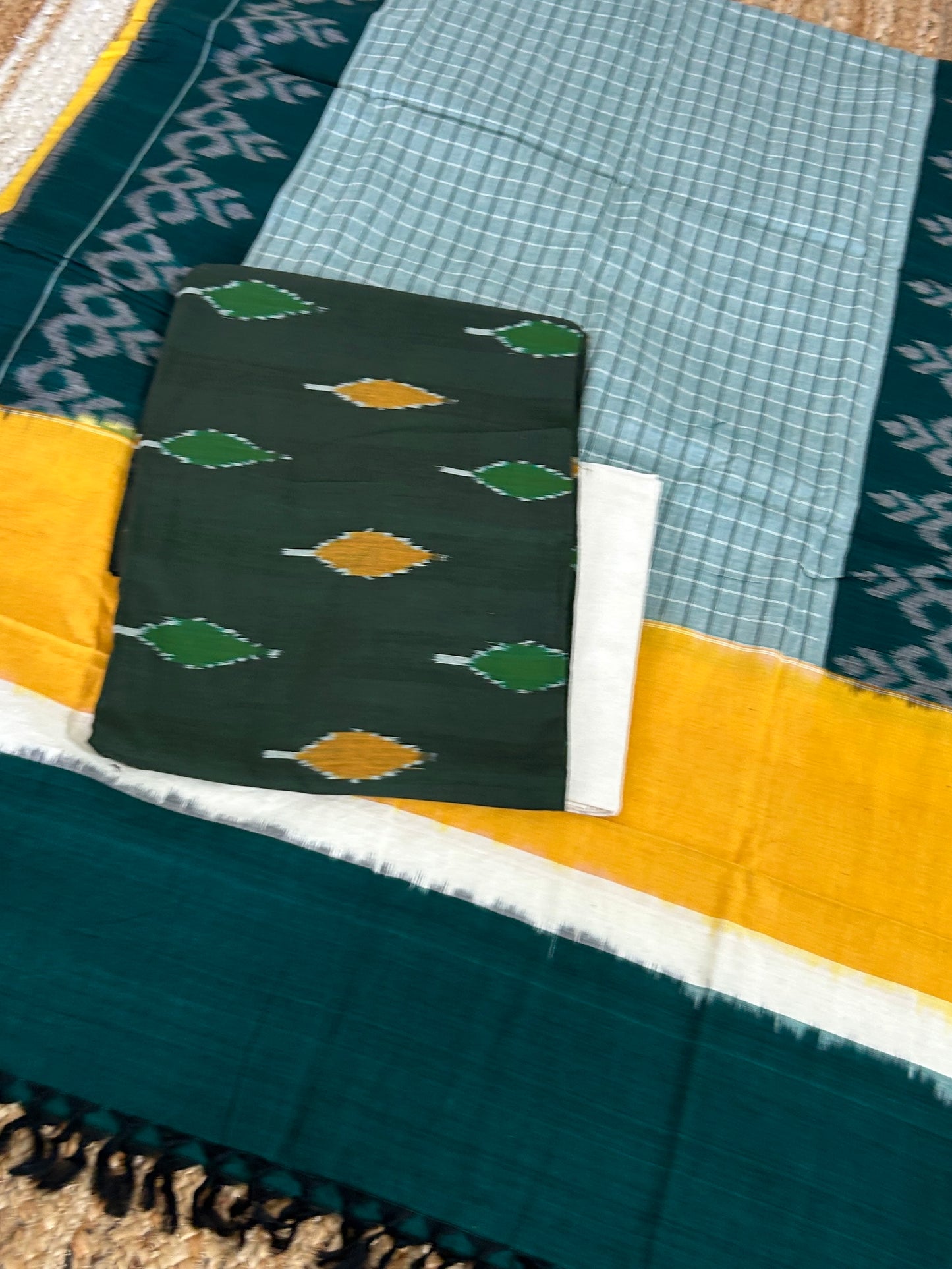 Double Ikat Cotton Dress Material with uzbec top