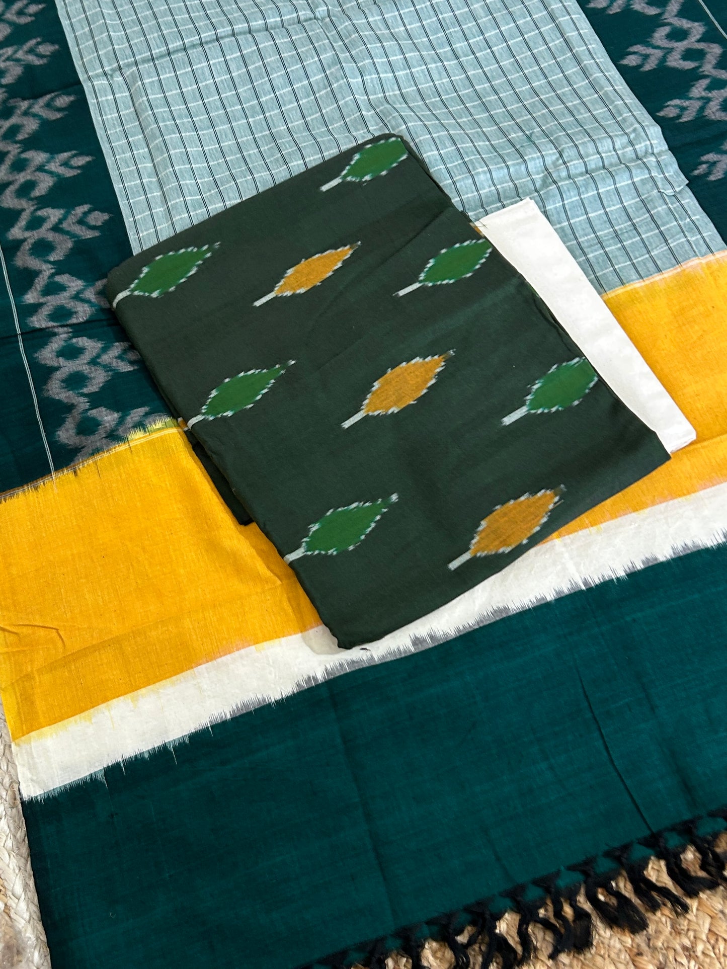Double Ikat Cotton Dress Material with uzbec top
