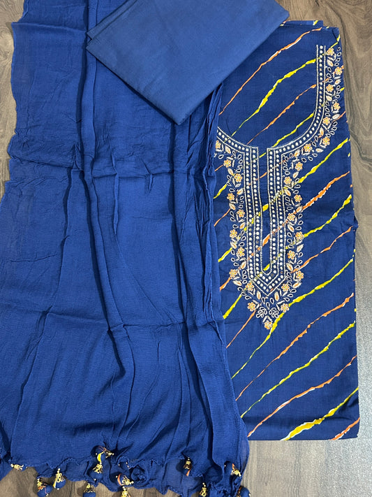 Embroidered Cotton Dress Material with Pure Chiffon Dupatta