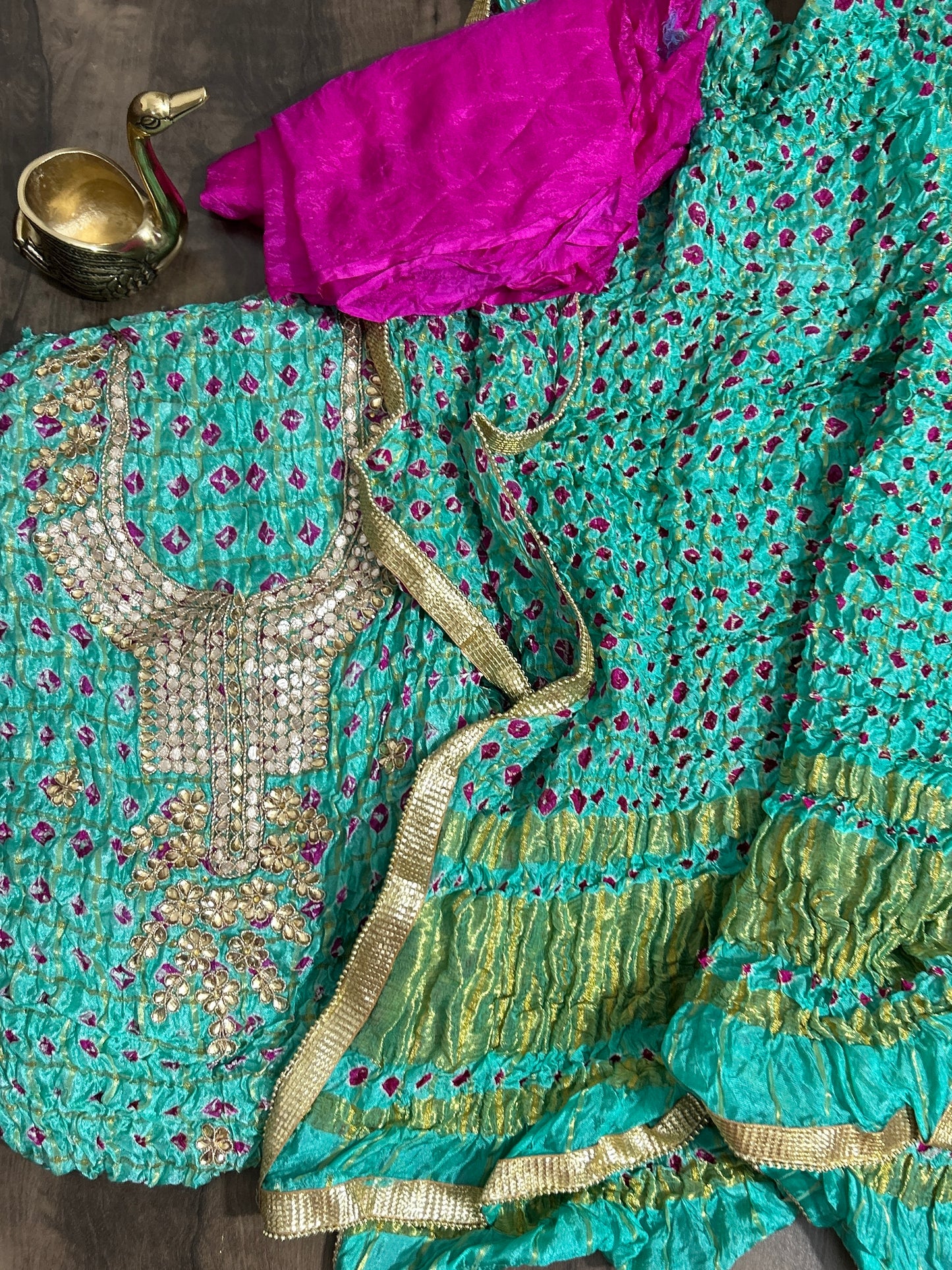 Bandhej Gadchola Dress Material with Gotapatti Work