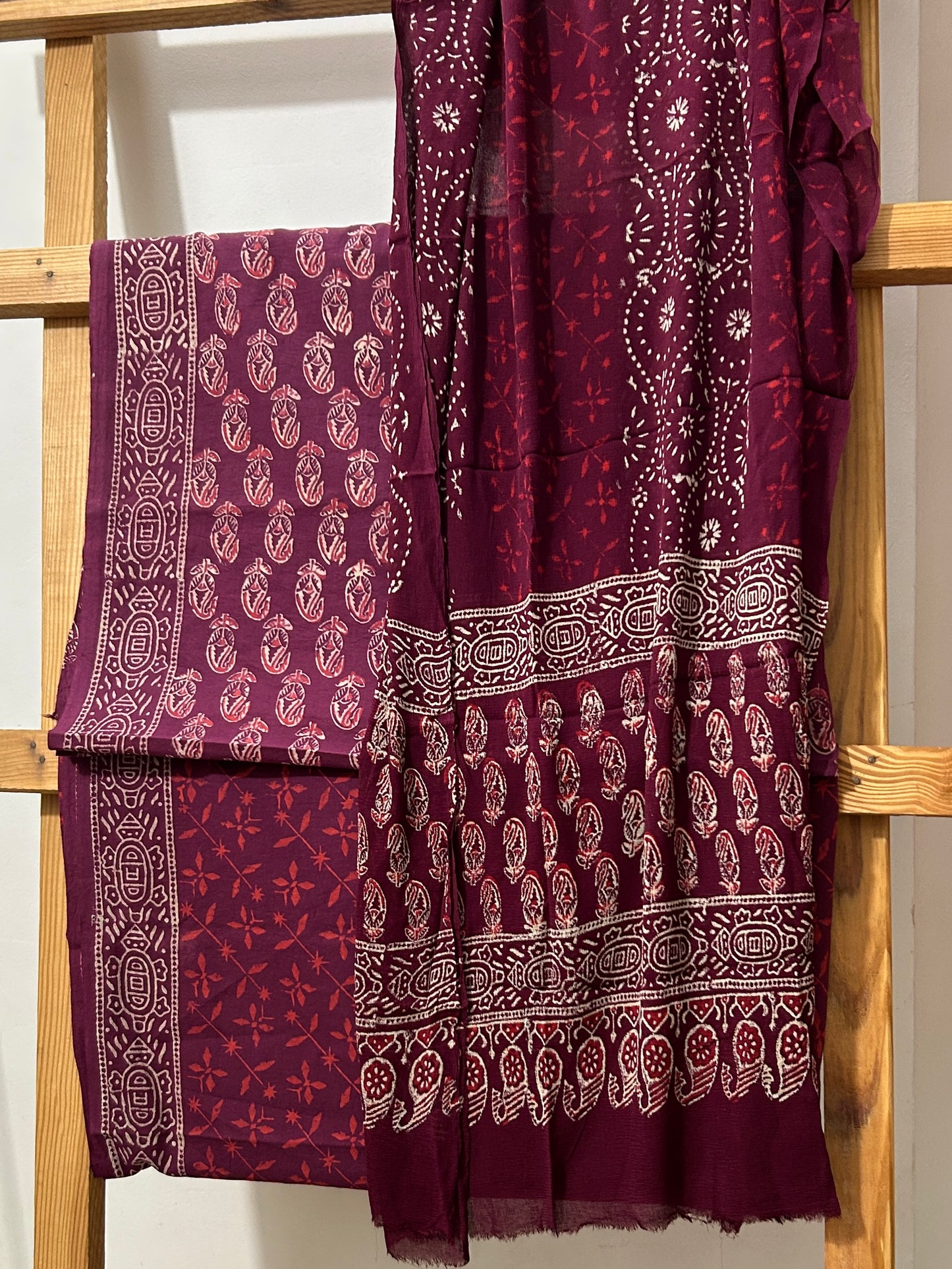 Hand BlockPrint Cotton Dress Material with Chiffon Dupatta
