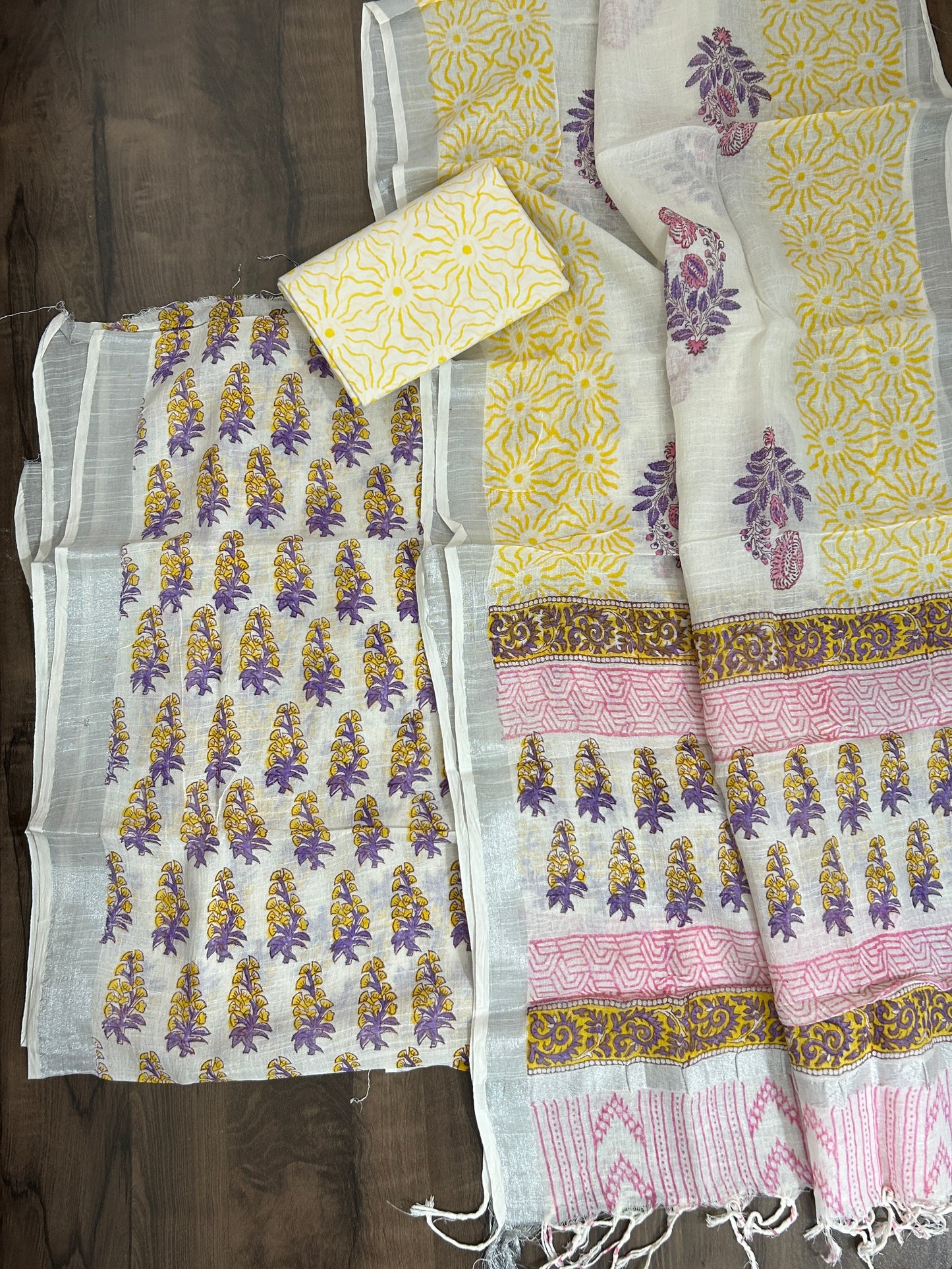 Hand BockPrint Linen Cotton Dress Material