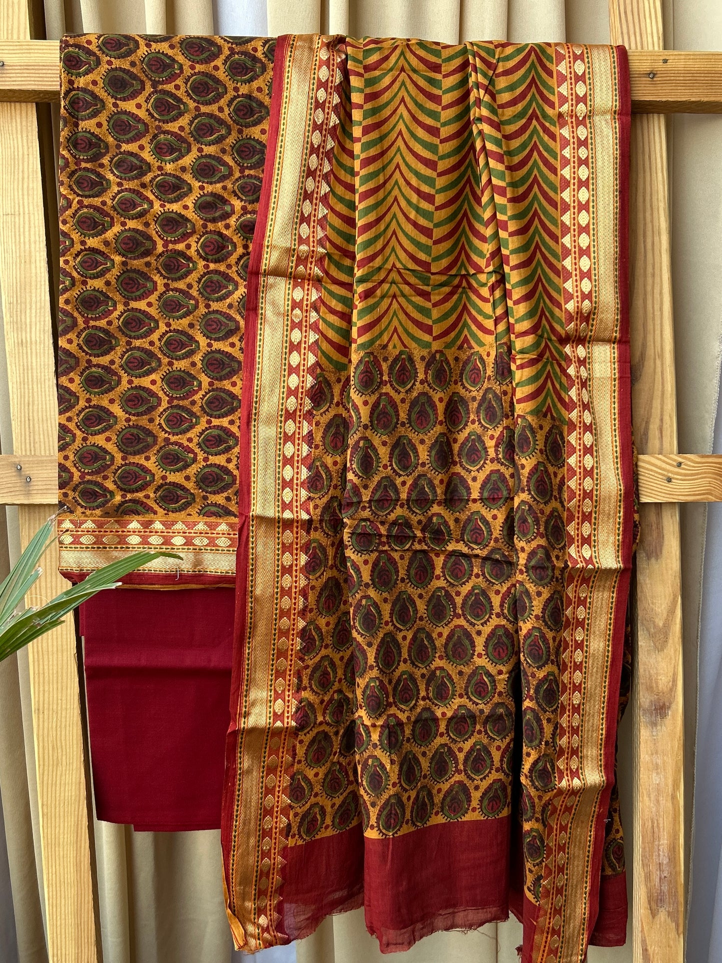Hand Block Print Cotton Dress Material with zari Border