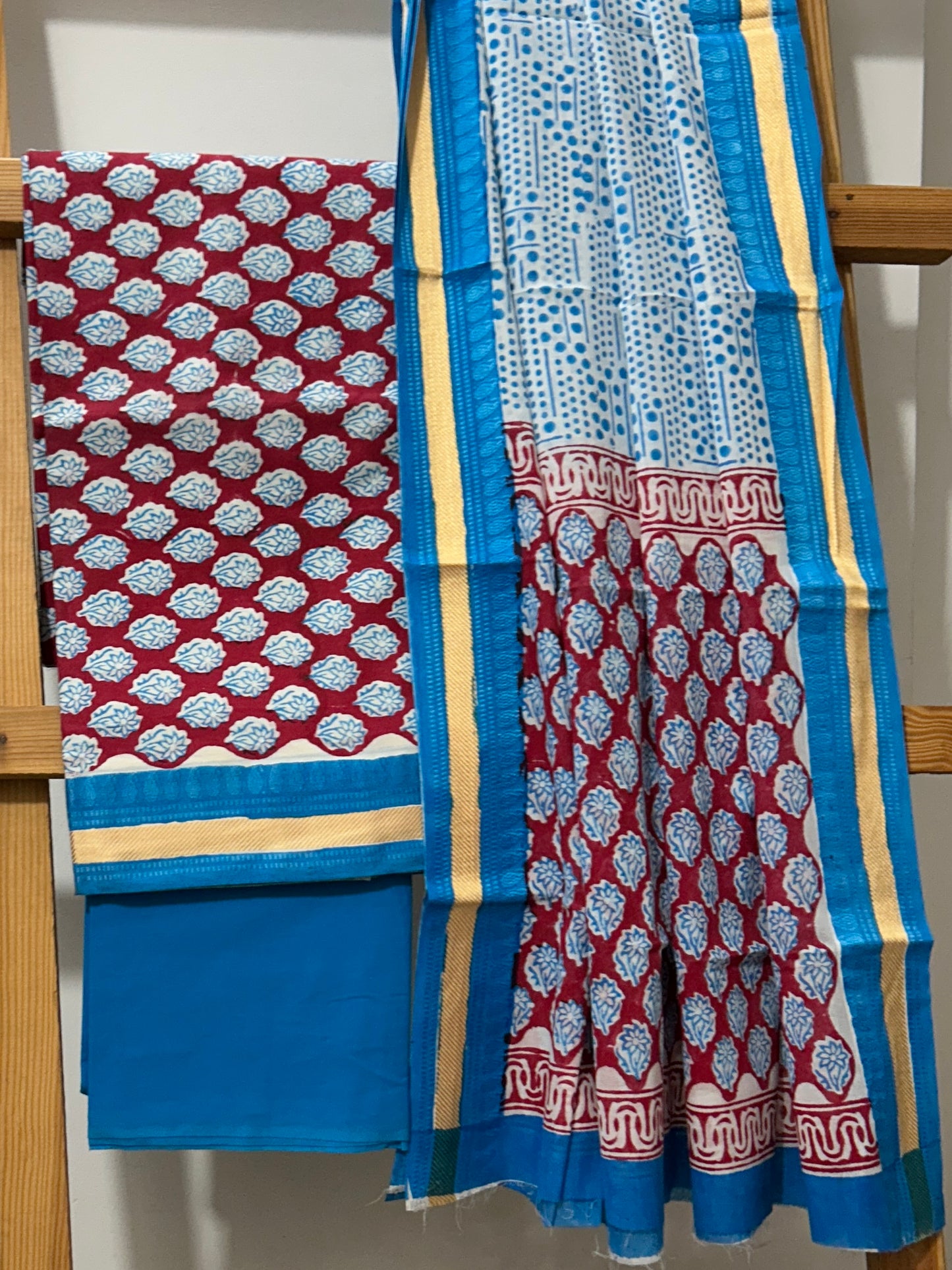 Cotton Hand Block Print Dress Material with Cotton Dupatta *