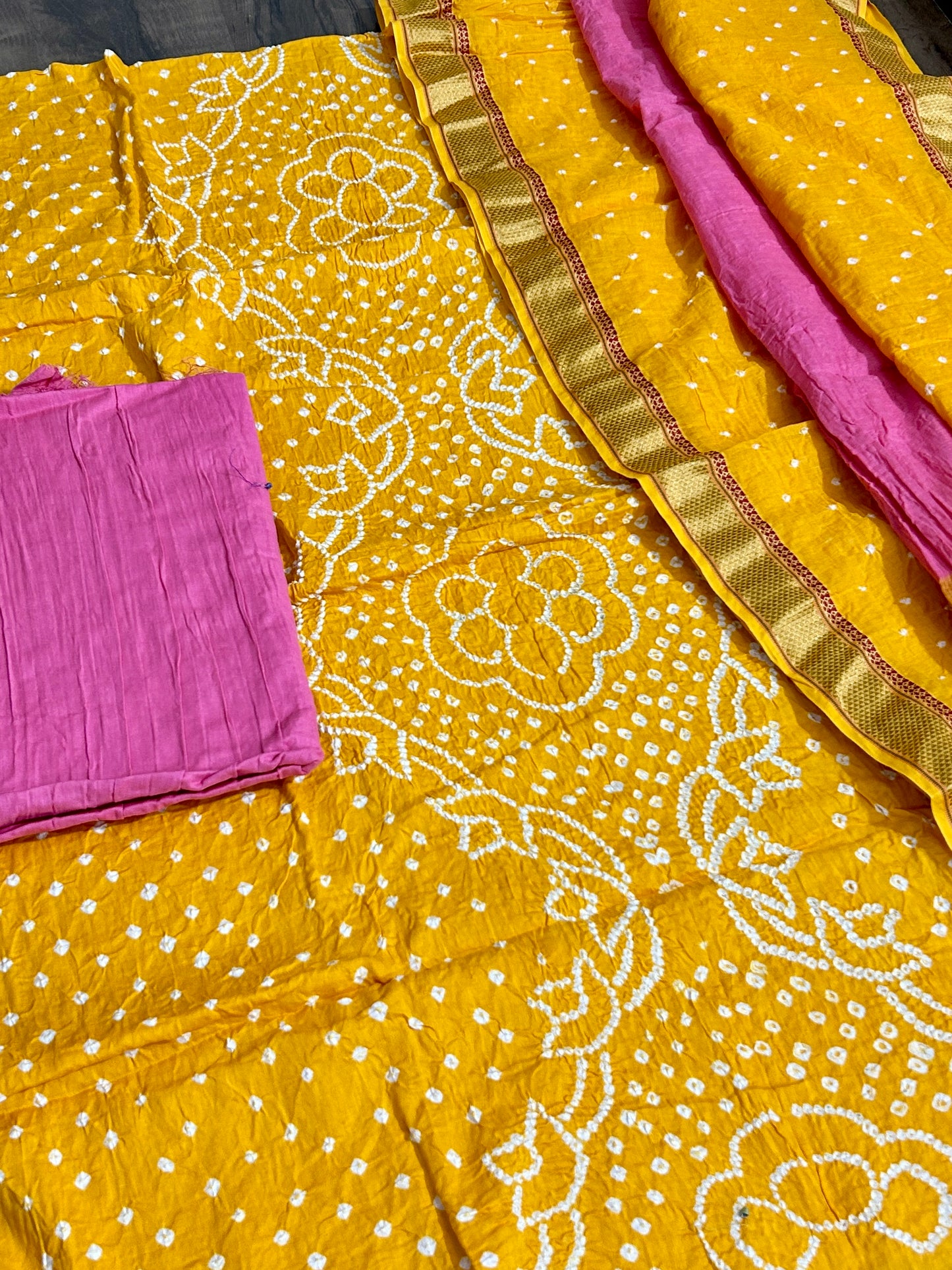 Satin Cotton Bandhej Dress Material