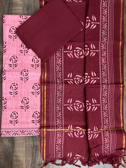 Mangalagiri Cotton Hand Block Printed Dress Material