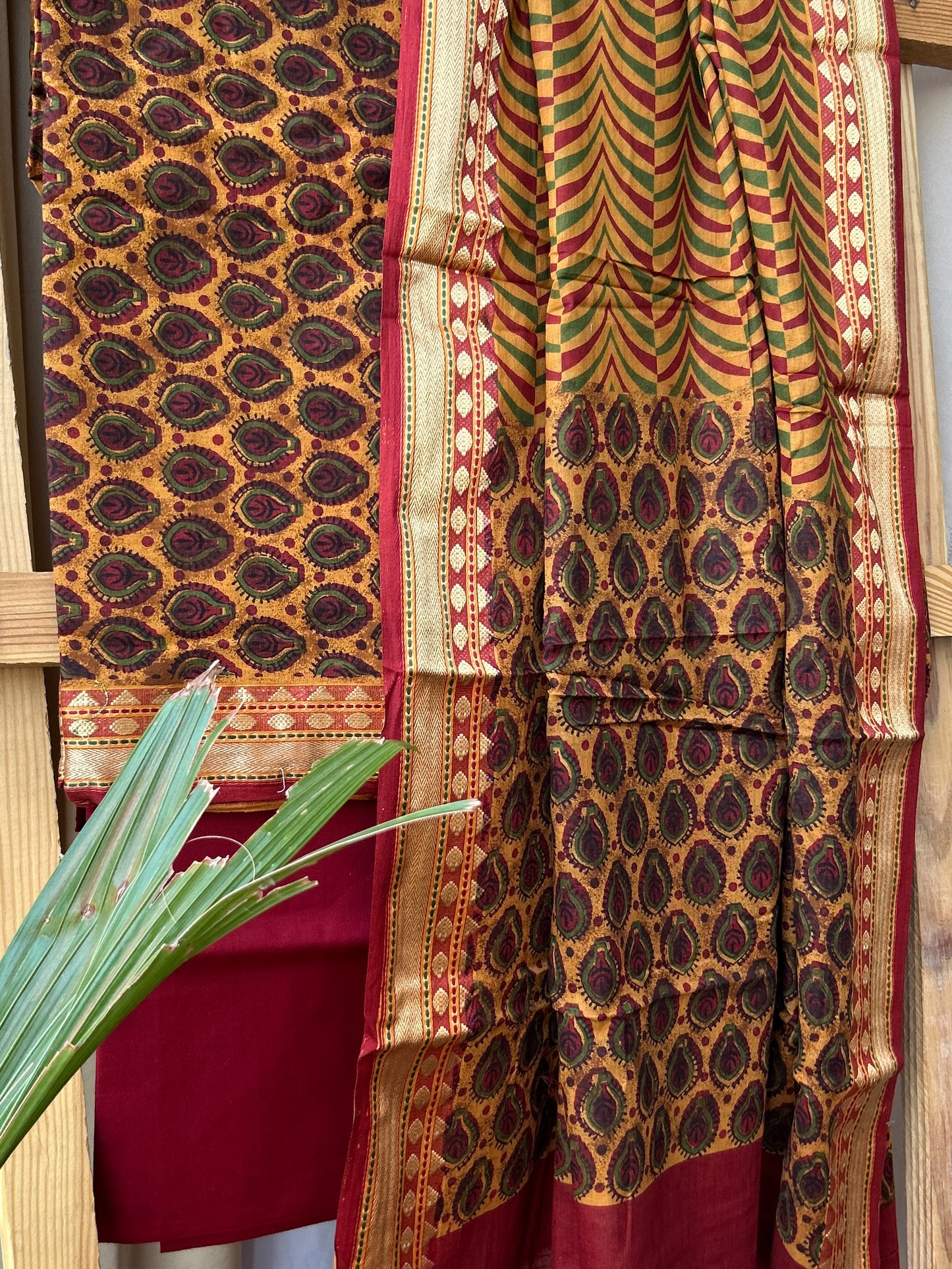 Hand Block Print Cotton Dress Material with zari Border