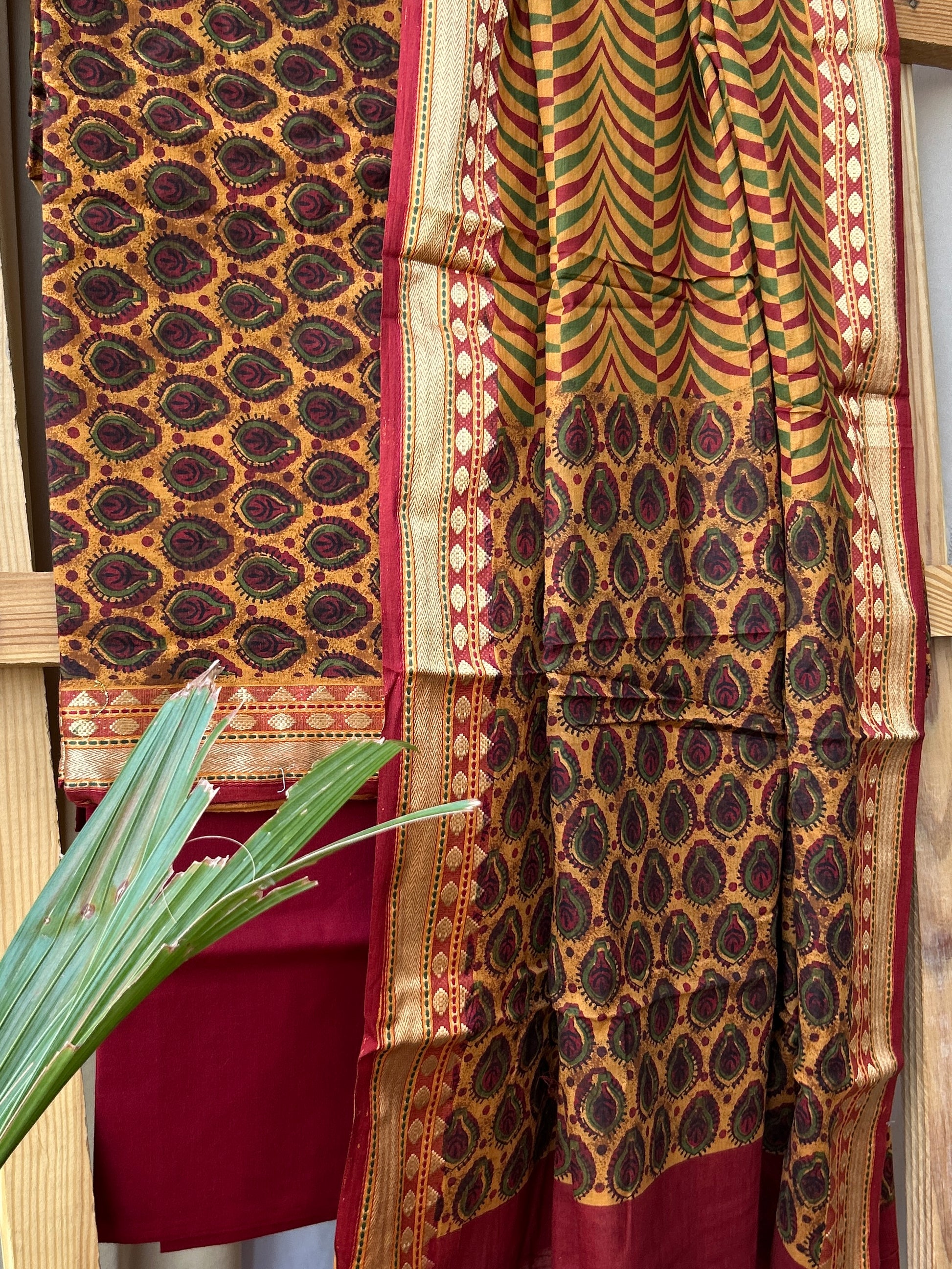 Hand Block Print Cotton Dress Material with zari Border
