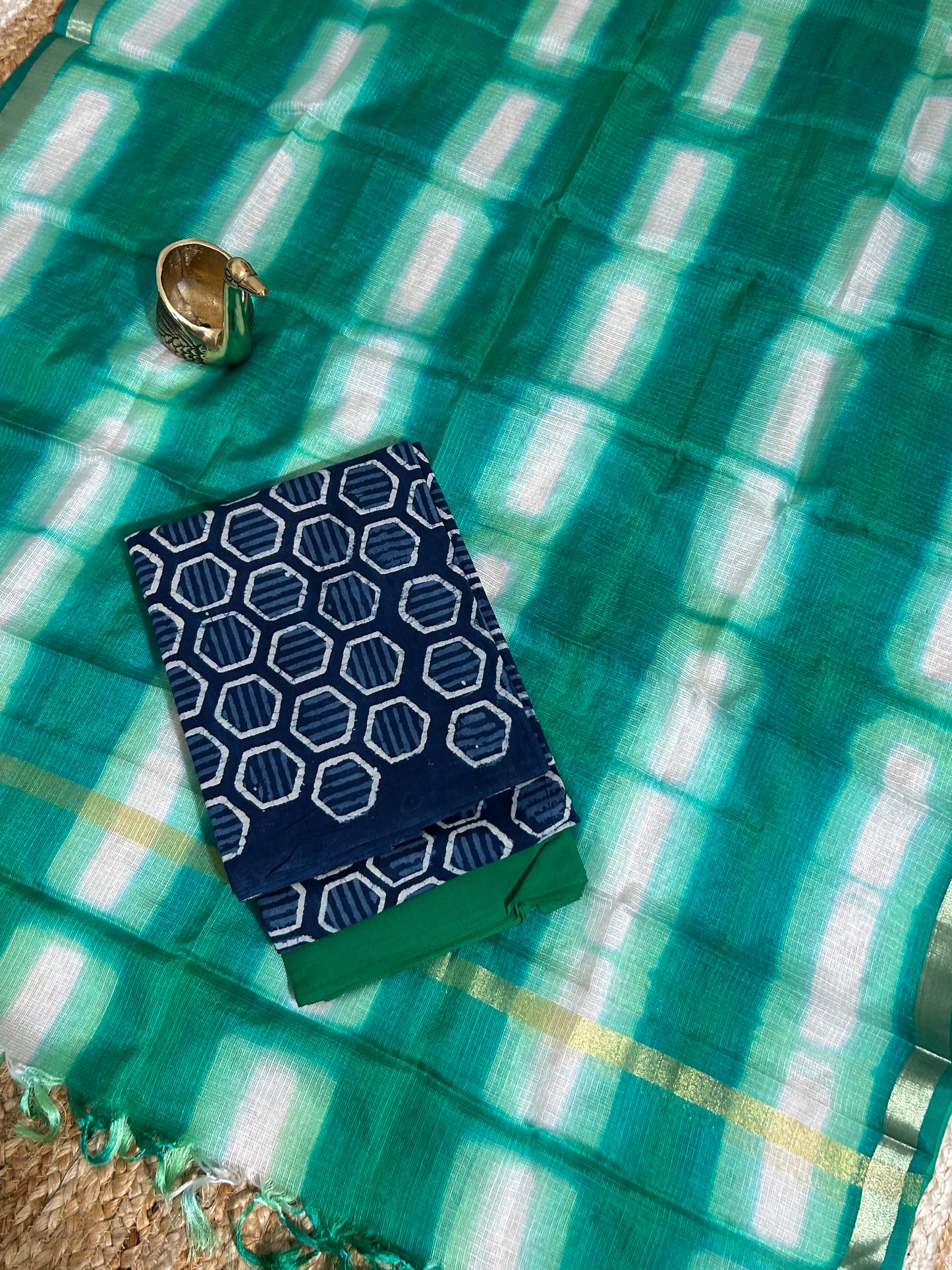 Hand BlockPrint Cotton Dress Material with Kota Silk Dupatta*