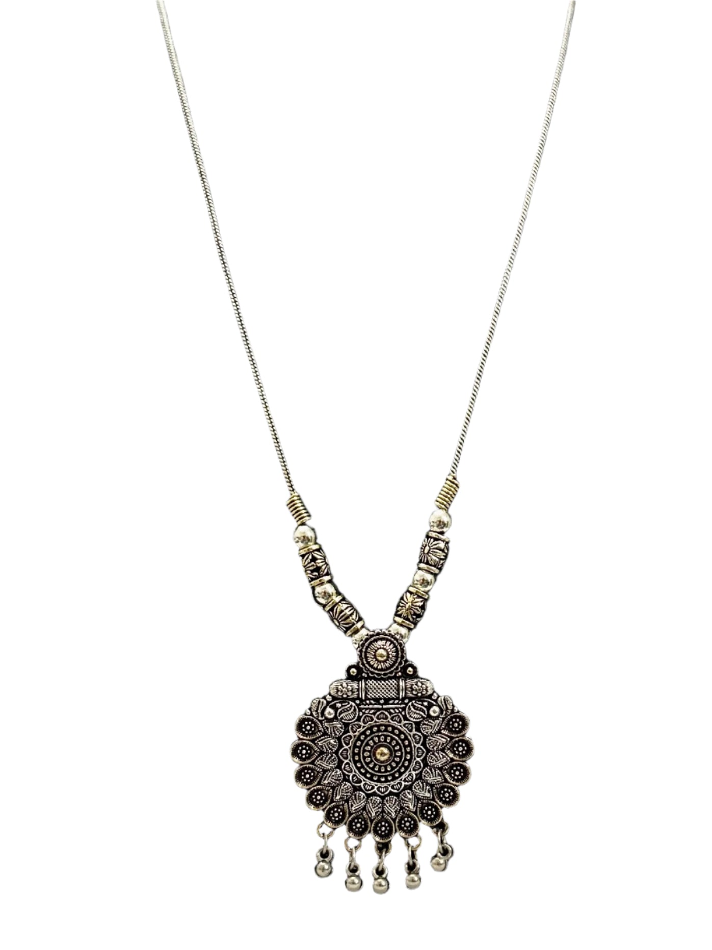 Long German Silver Oxidized Necklace