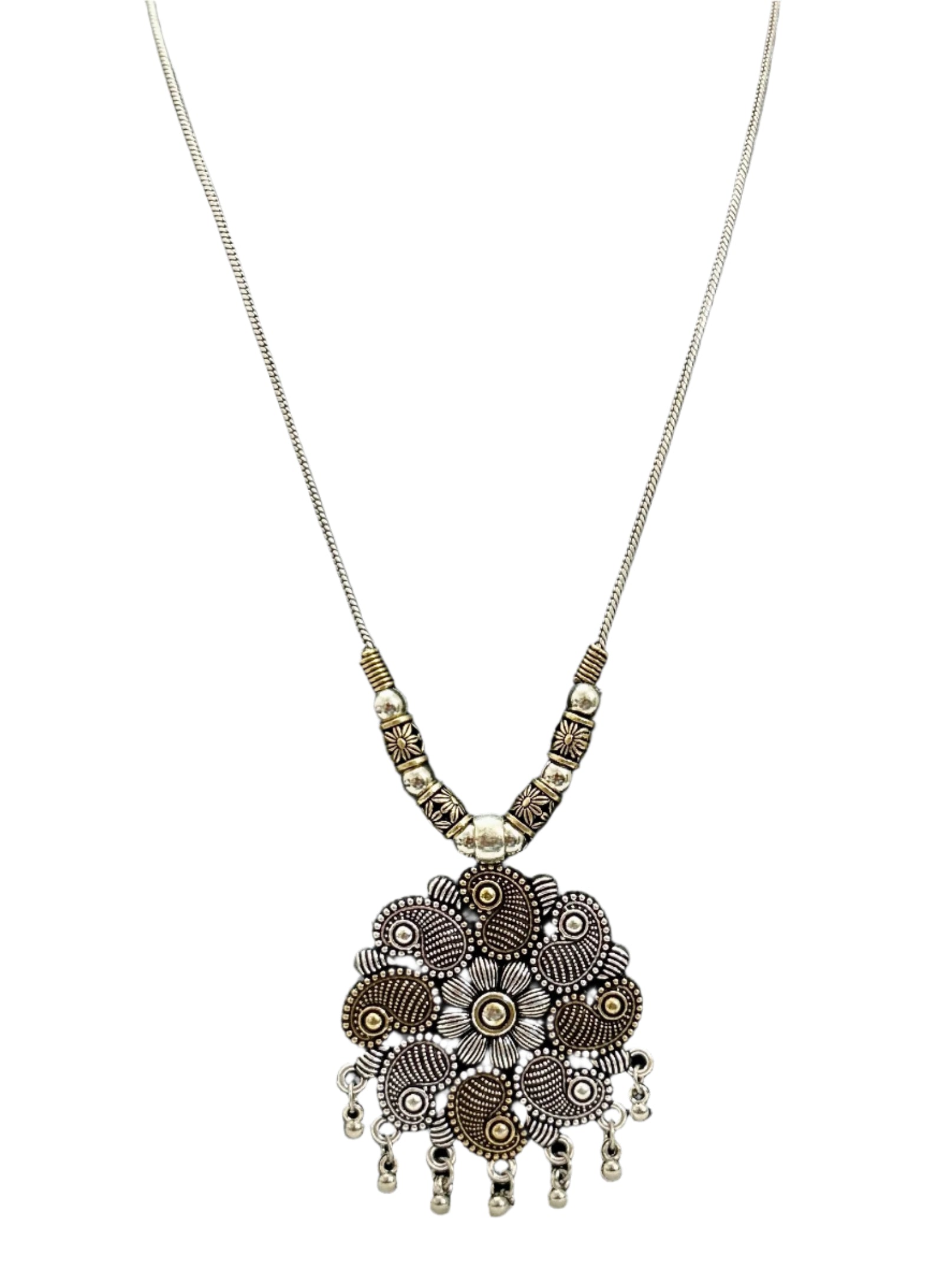 Long German Silver Oxidized Necklace
