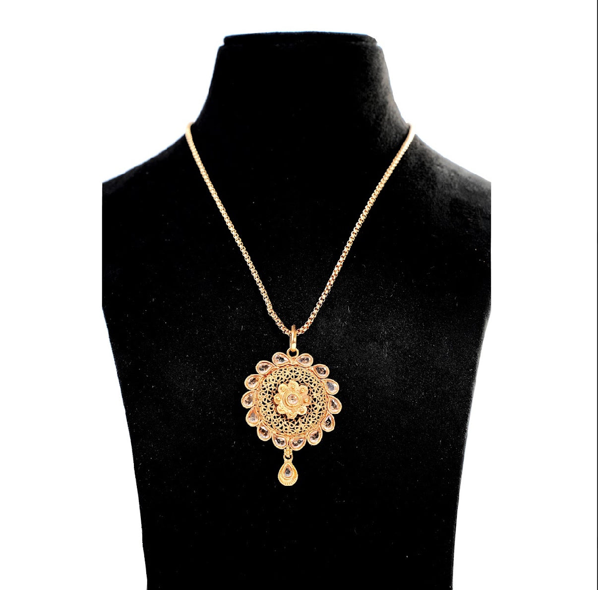 Gold finish necklace with earrings