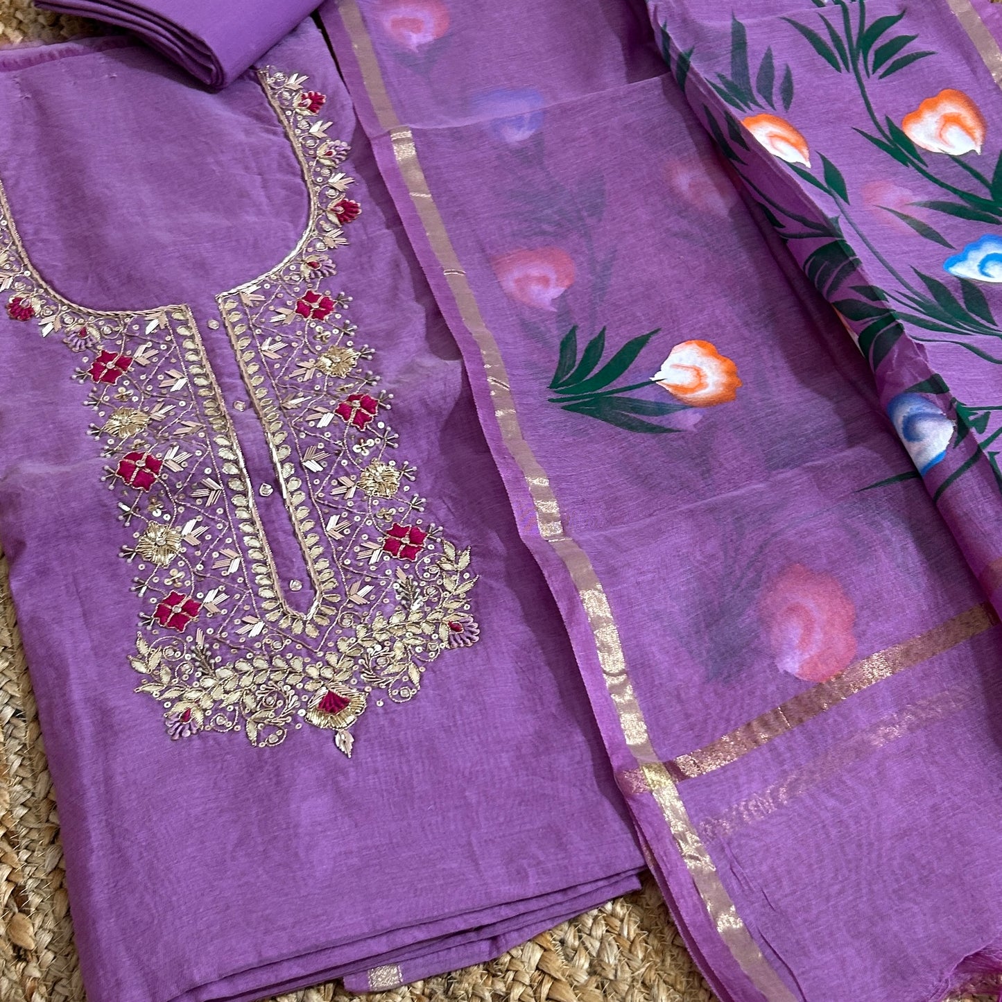 Chanderi Gota Patti Dress Material with Chanderi Dupatta