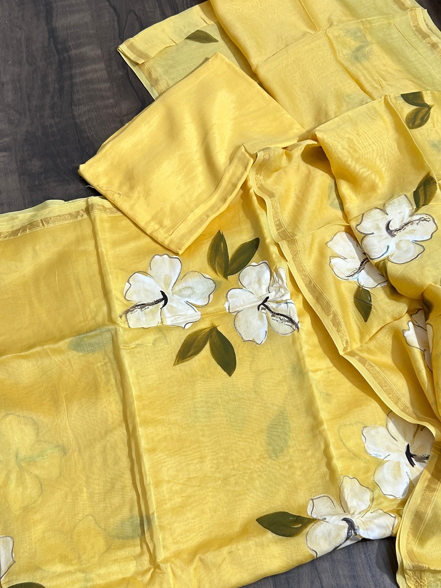 Hand painted Chanderi Silk Cotton Dress Material