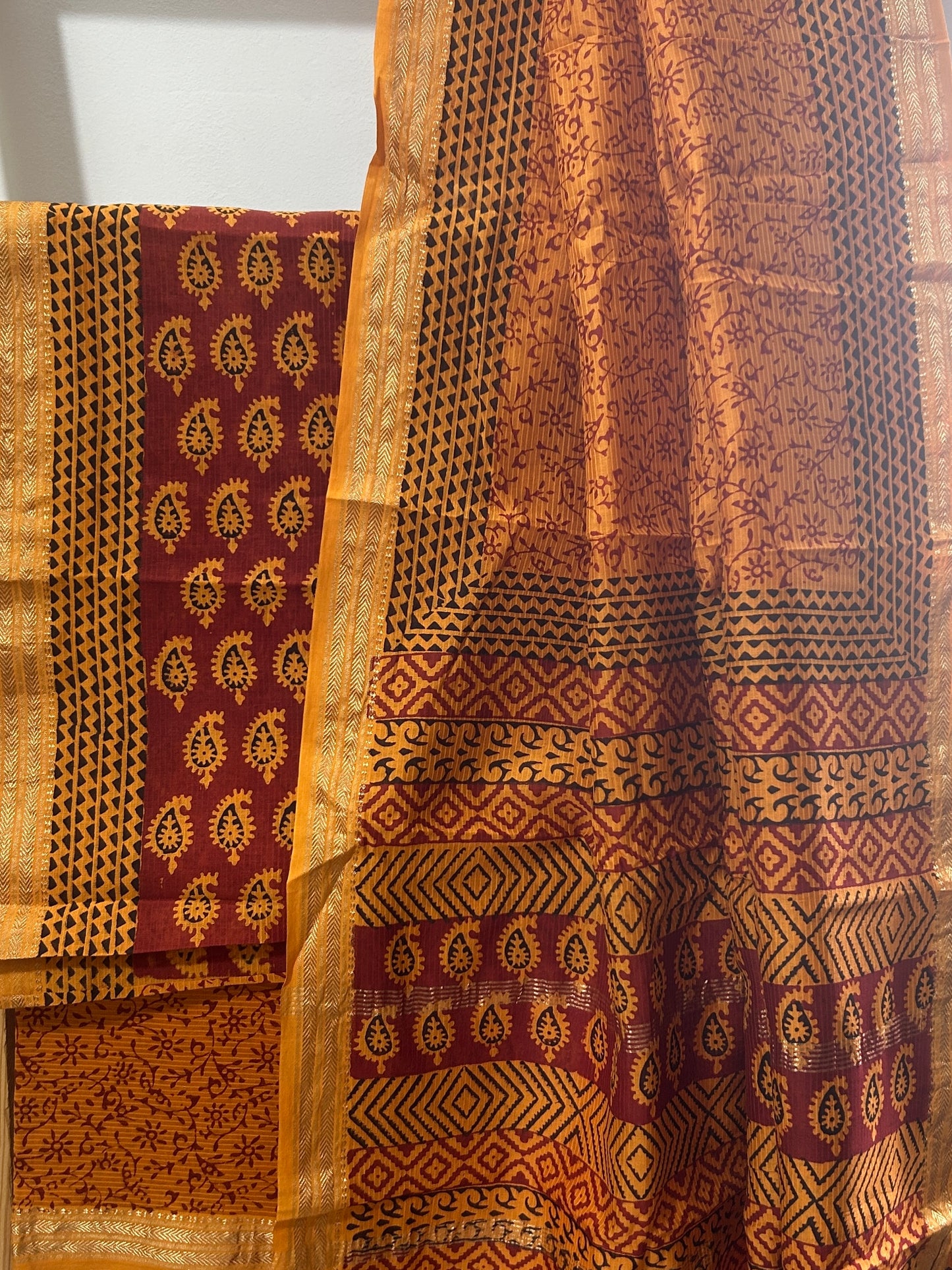 Bagh Print Maheshwari Silk Cotton Dress Material