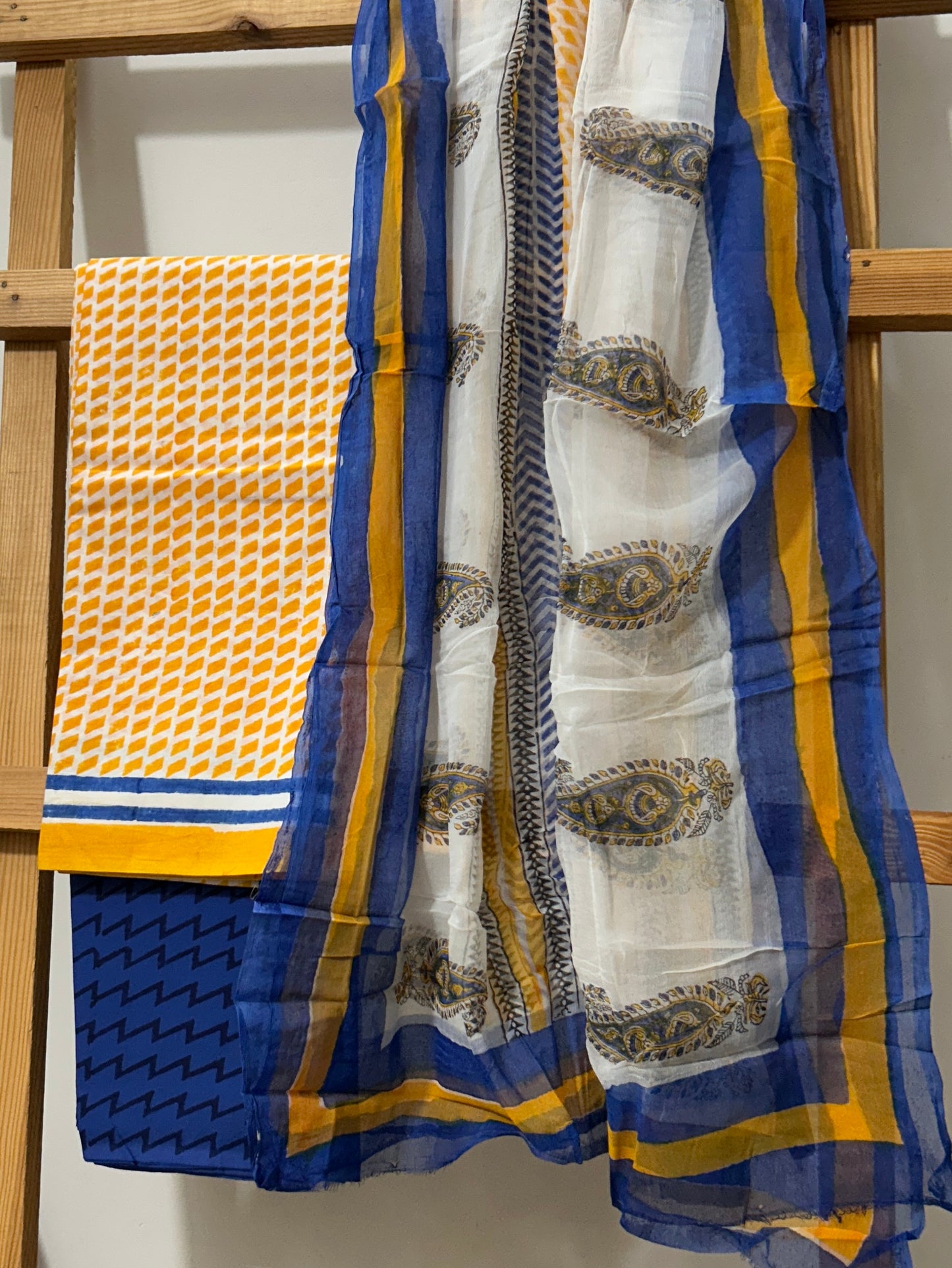 Hand BlockPrint Cotton Dress Material with Chiffon Dupatta *