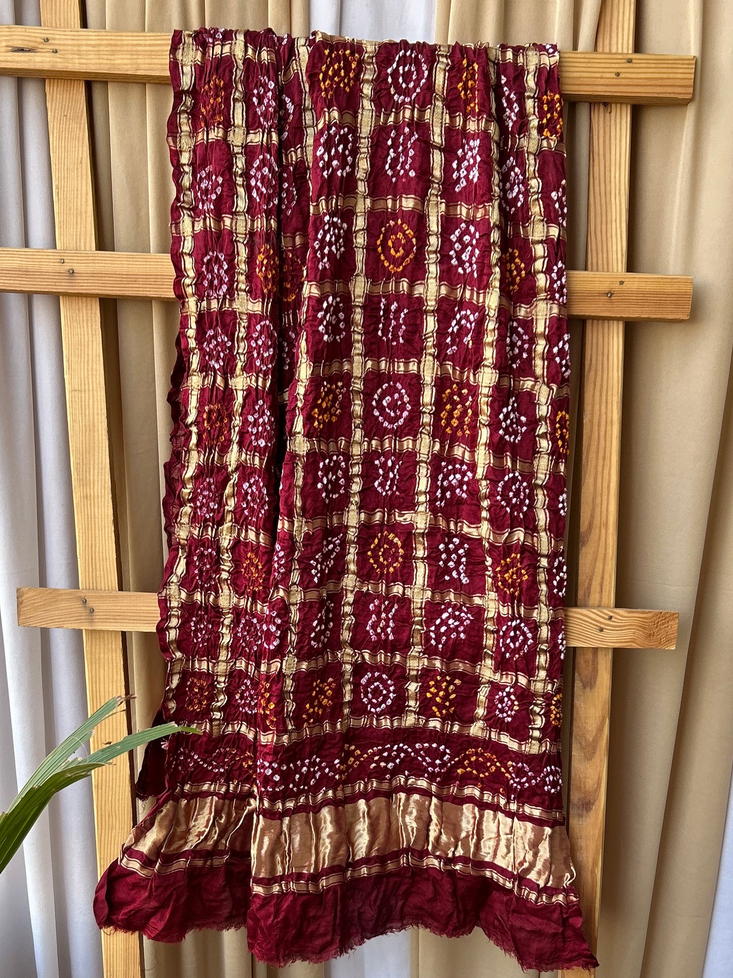 Brown Bandhej Garchola Pure Gajji Silk Dupatta
