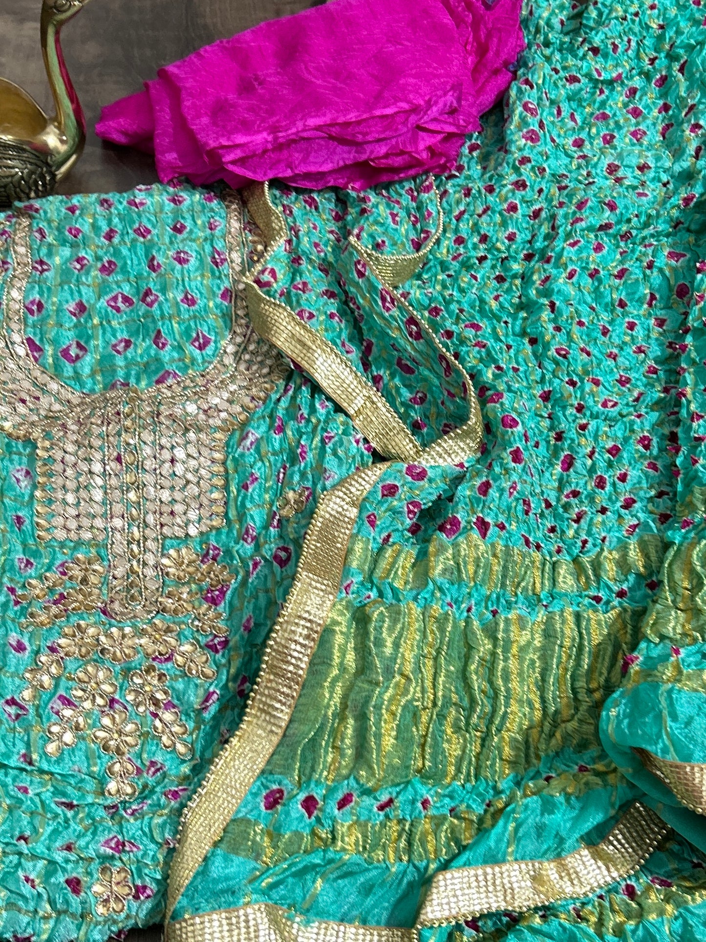 Bandhej Gadchola Dress Material with Gotapatti Work